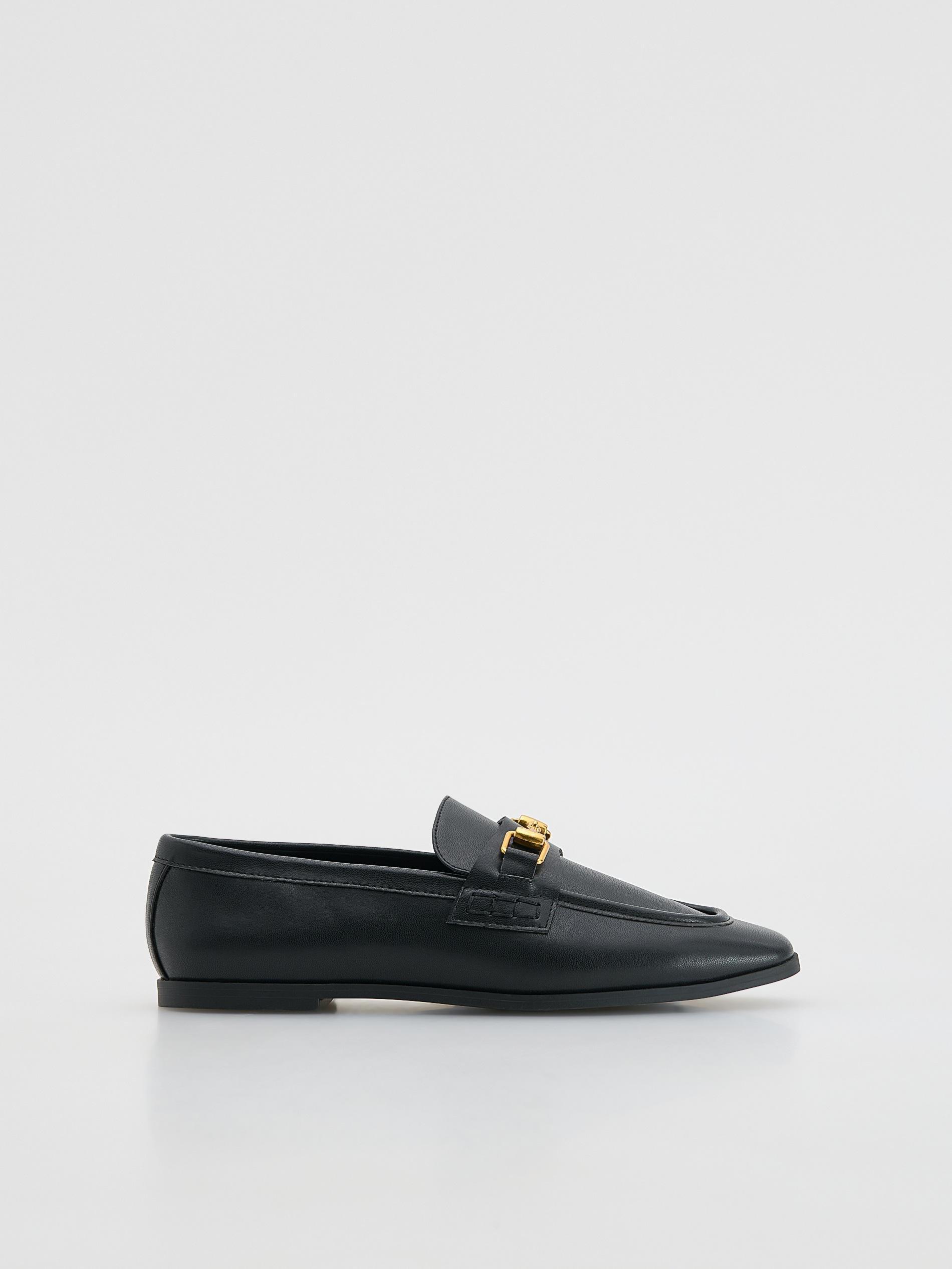 LADIES` LOAFER SHOES BLACK, Black, medium