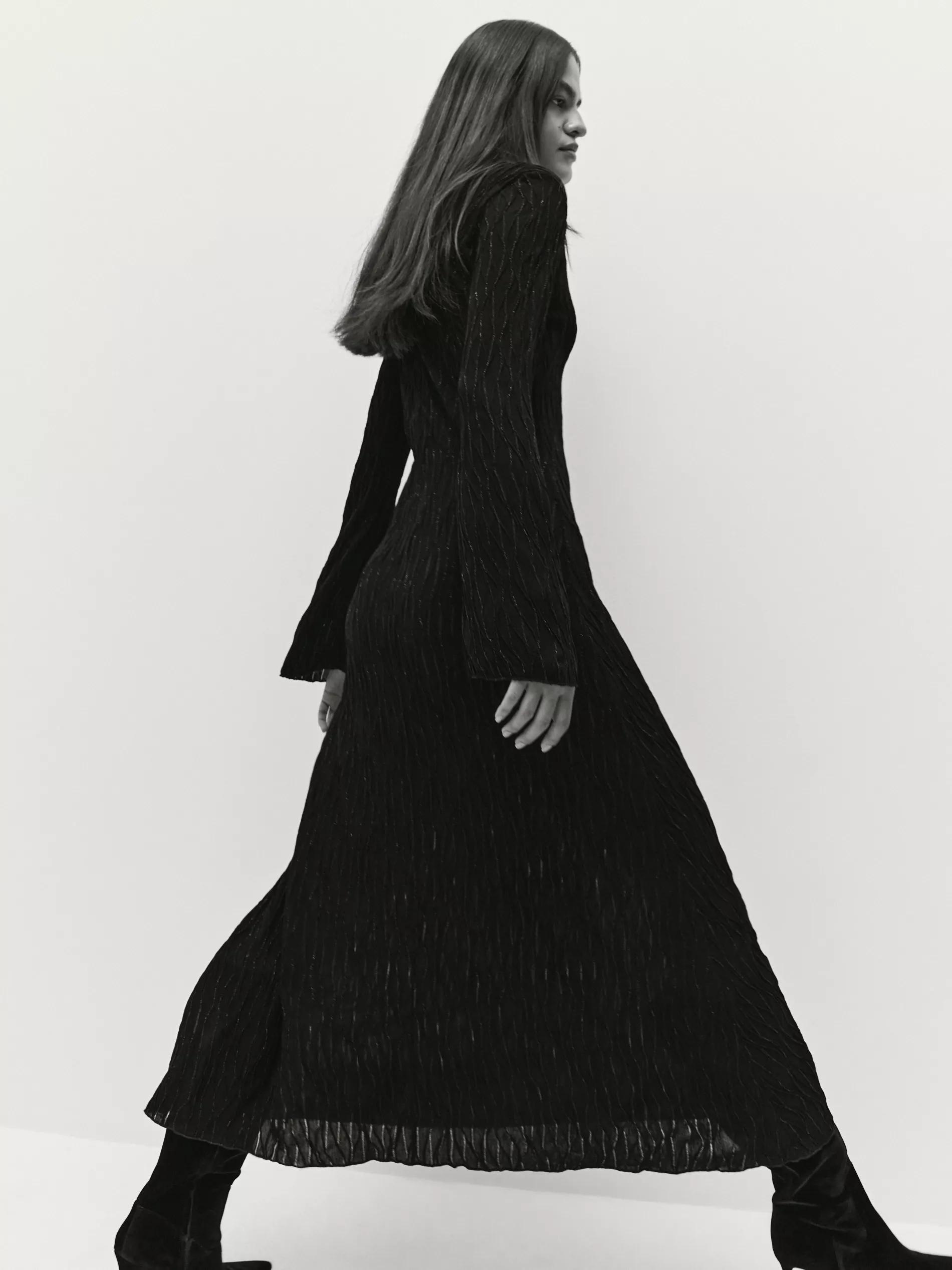 Black Patterned Maxi Dress, Black, large image number 5