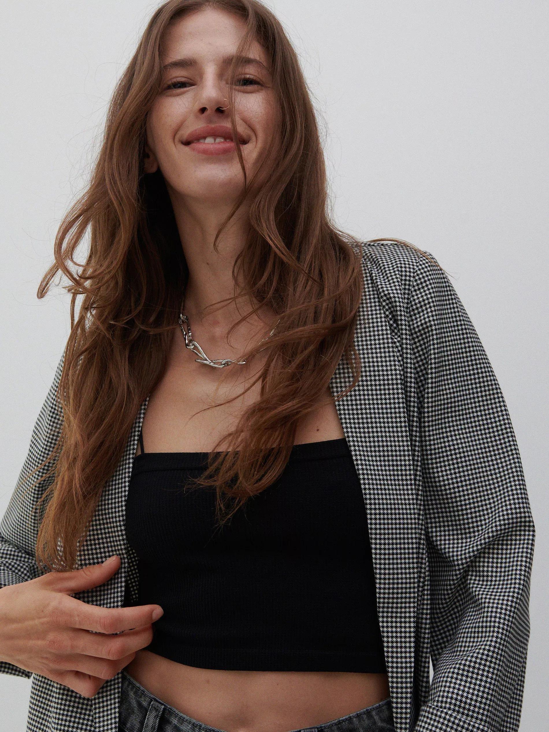 Black Checked Jacket, Women, , large image number 1