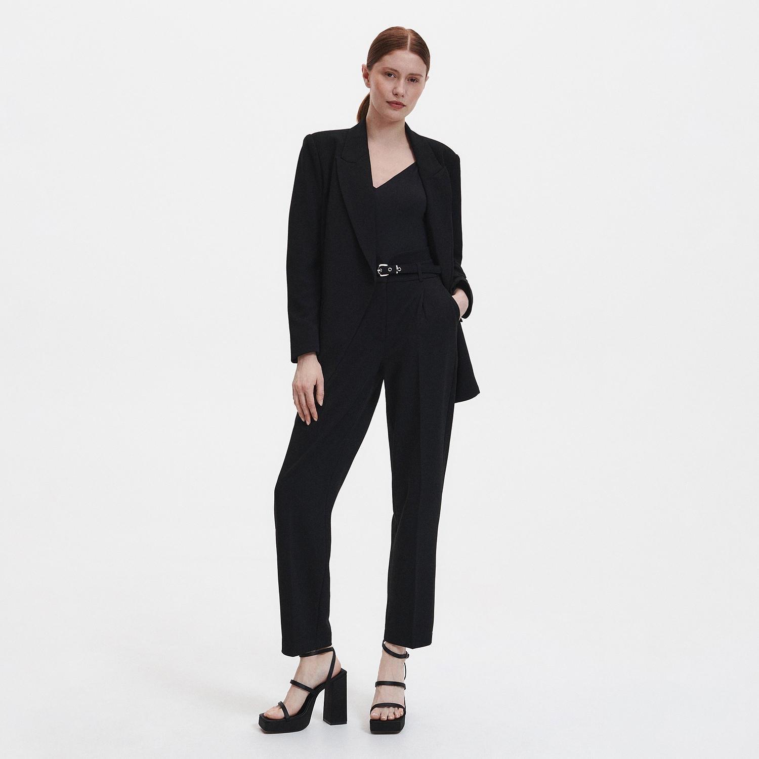 Black Trousers With Tie Waist Belt, , large image number 0