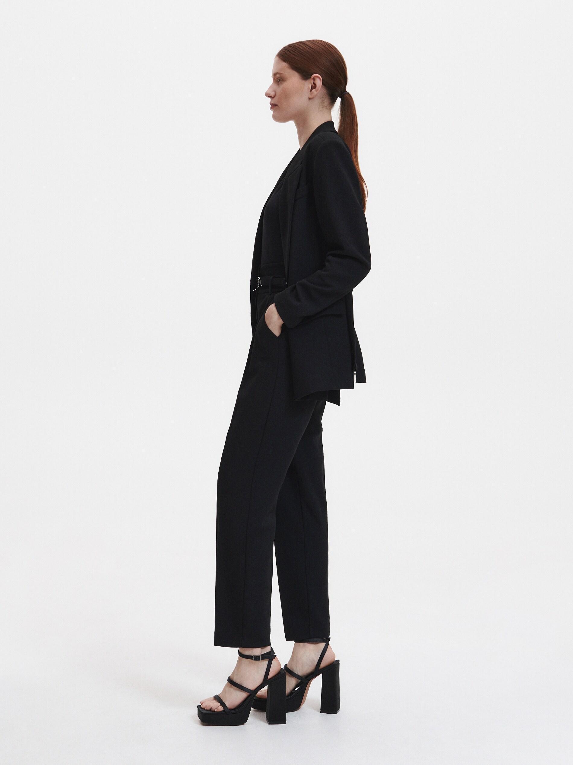 Black Trousers With Tie Waist Belt, , large image number 3