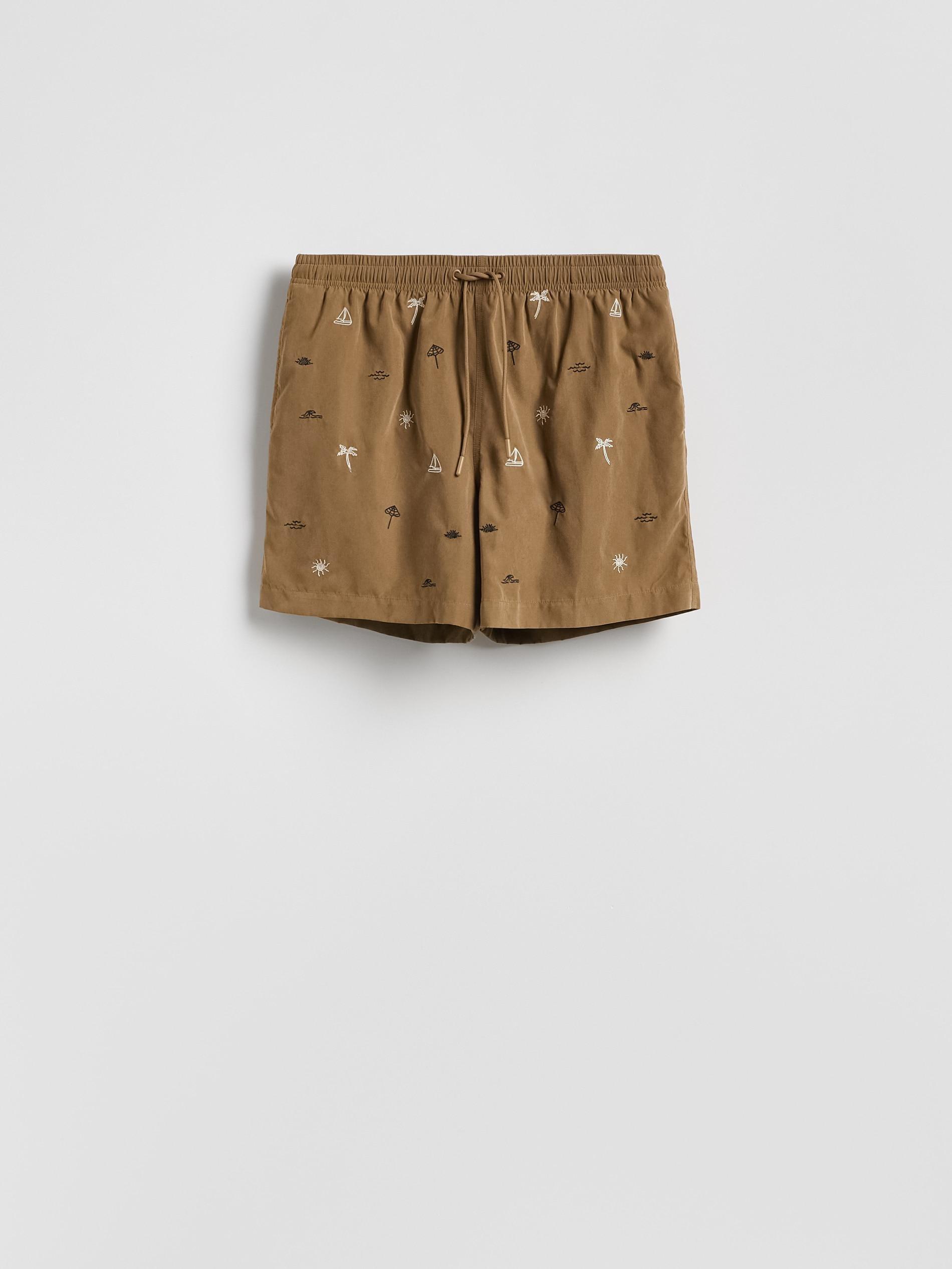 Brown Beach Shorts With Embroidery, Brown, large image number 1