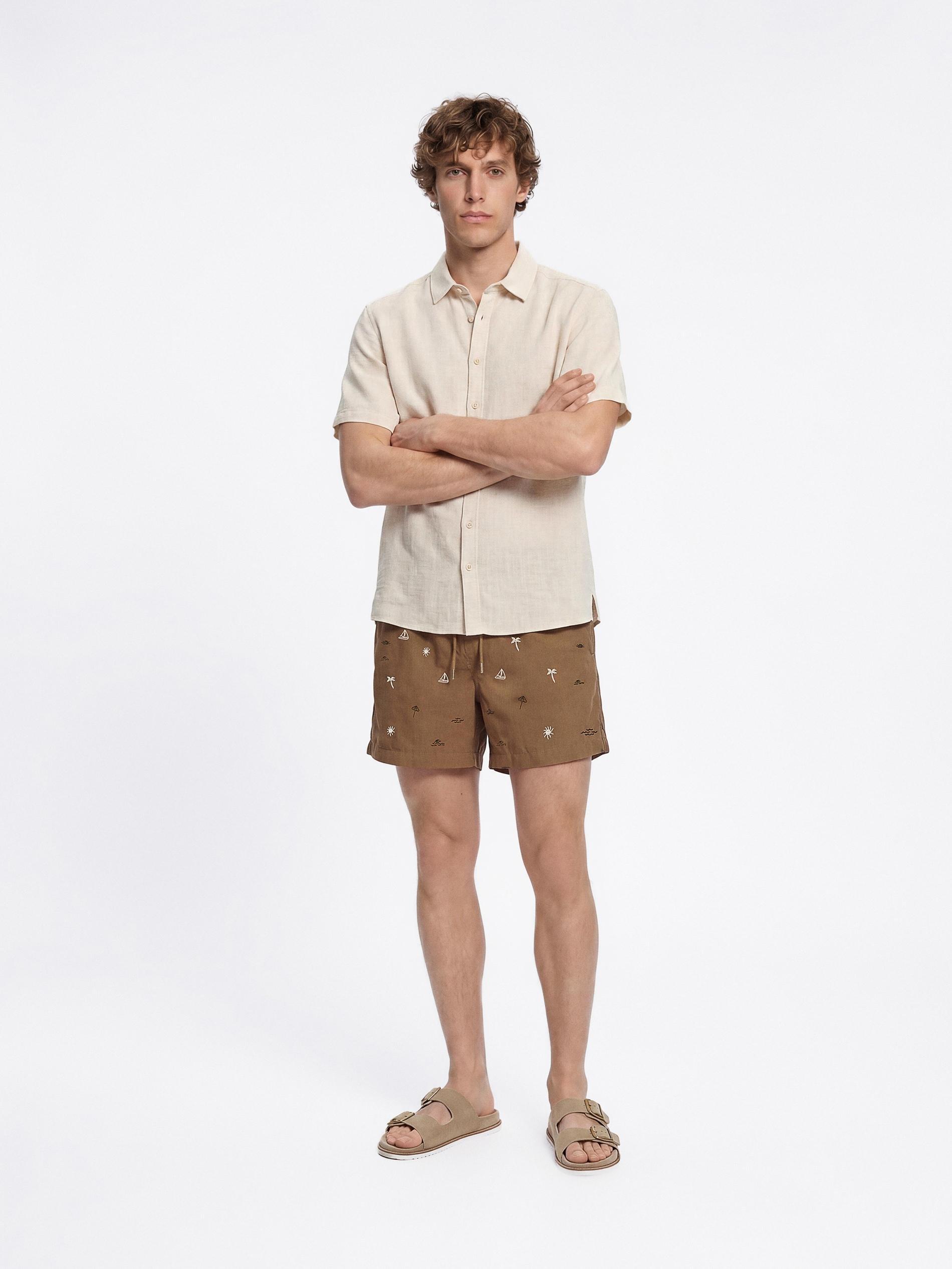 Brown Beach Shorts With Embroidery, Brown, large image number 3