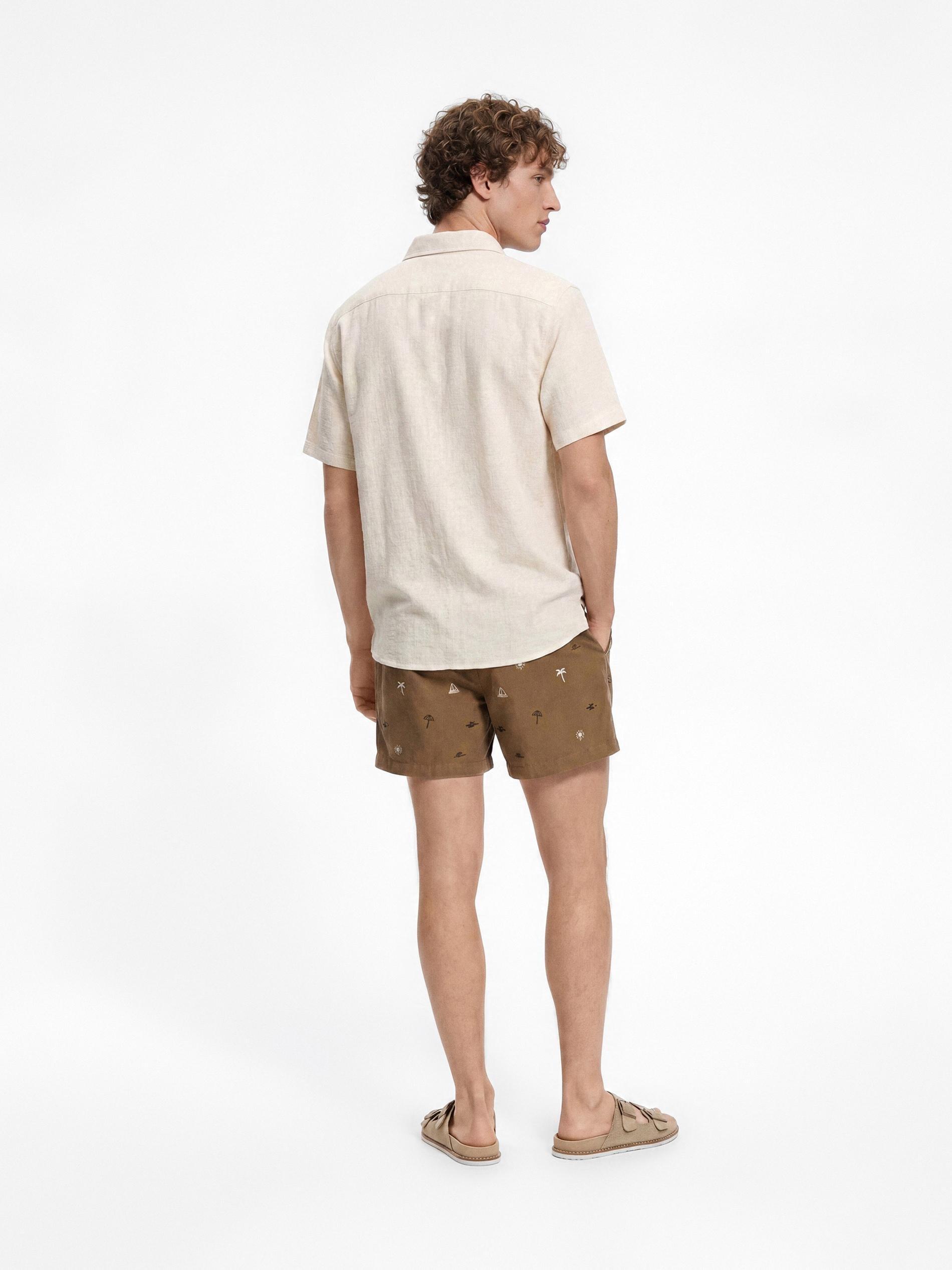 Brown Beach Shorts With Embroidery, Brown, large image number 4