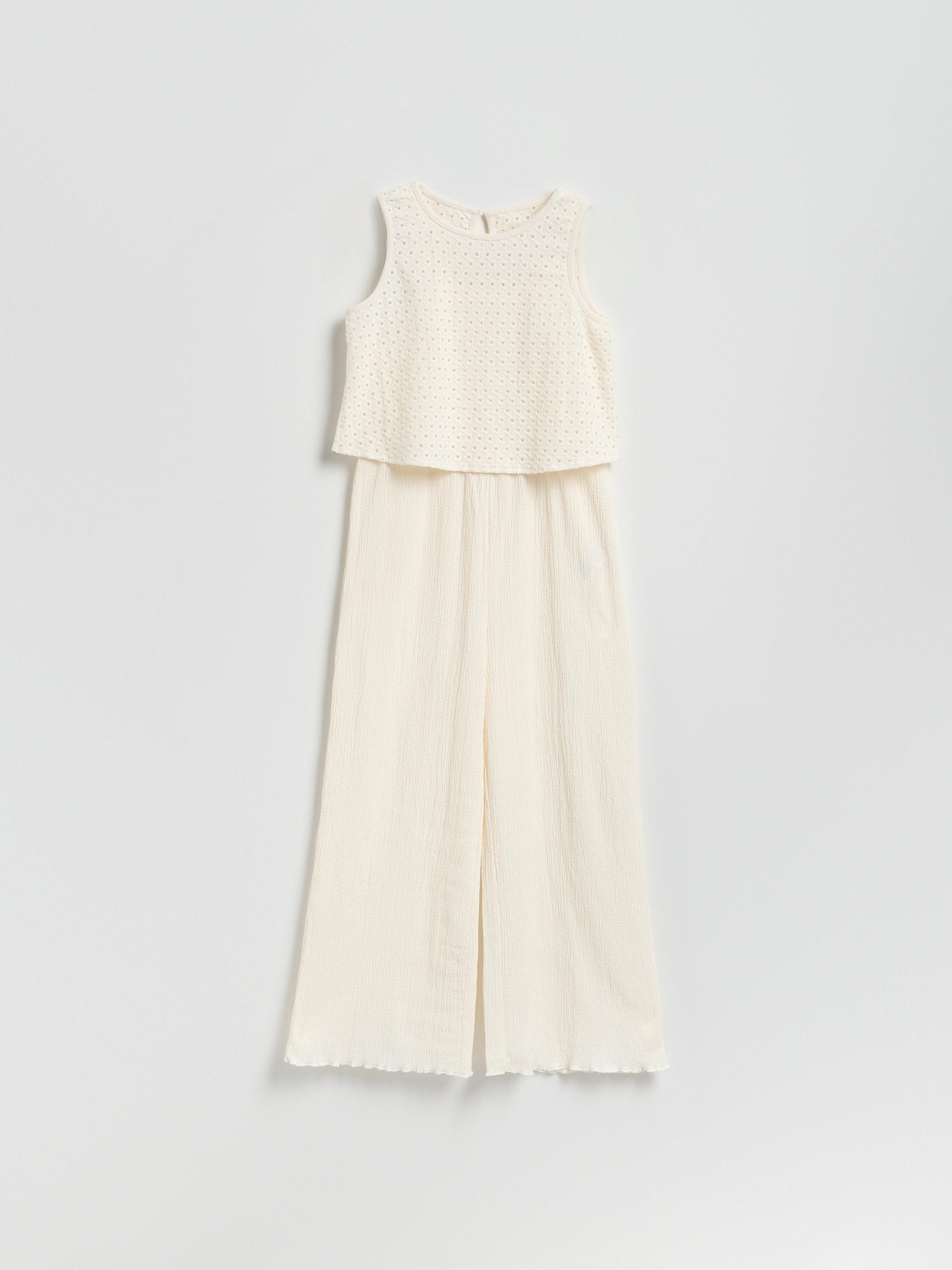 Cream Jumpsuit With Lace Top, Ivory, large image number 0