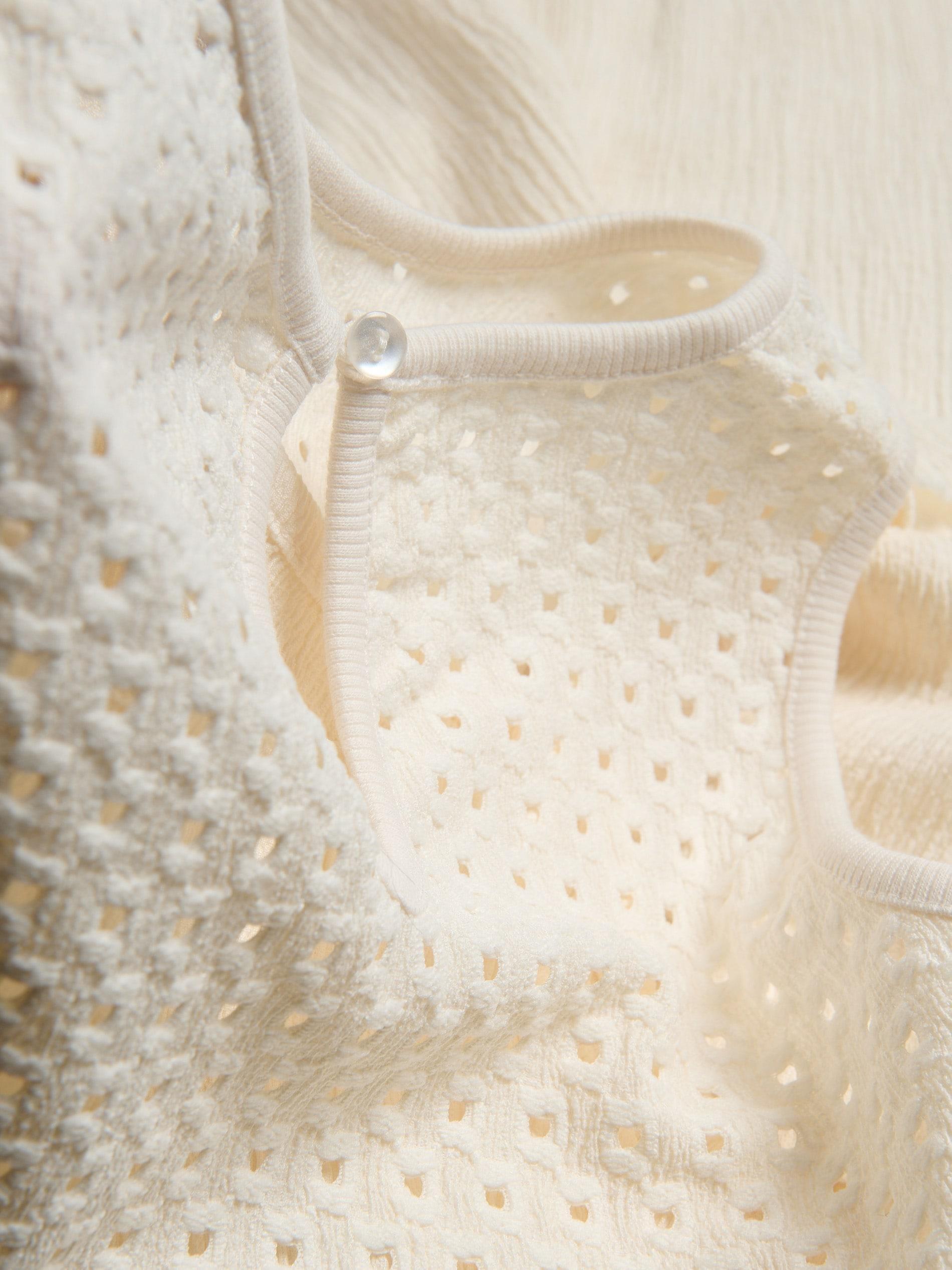 Cream Jumpsuit With Lace Top, Ivory, large image number 3