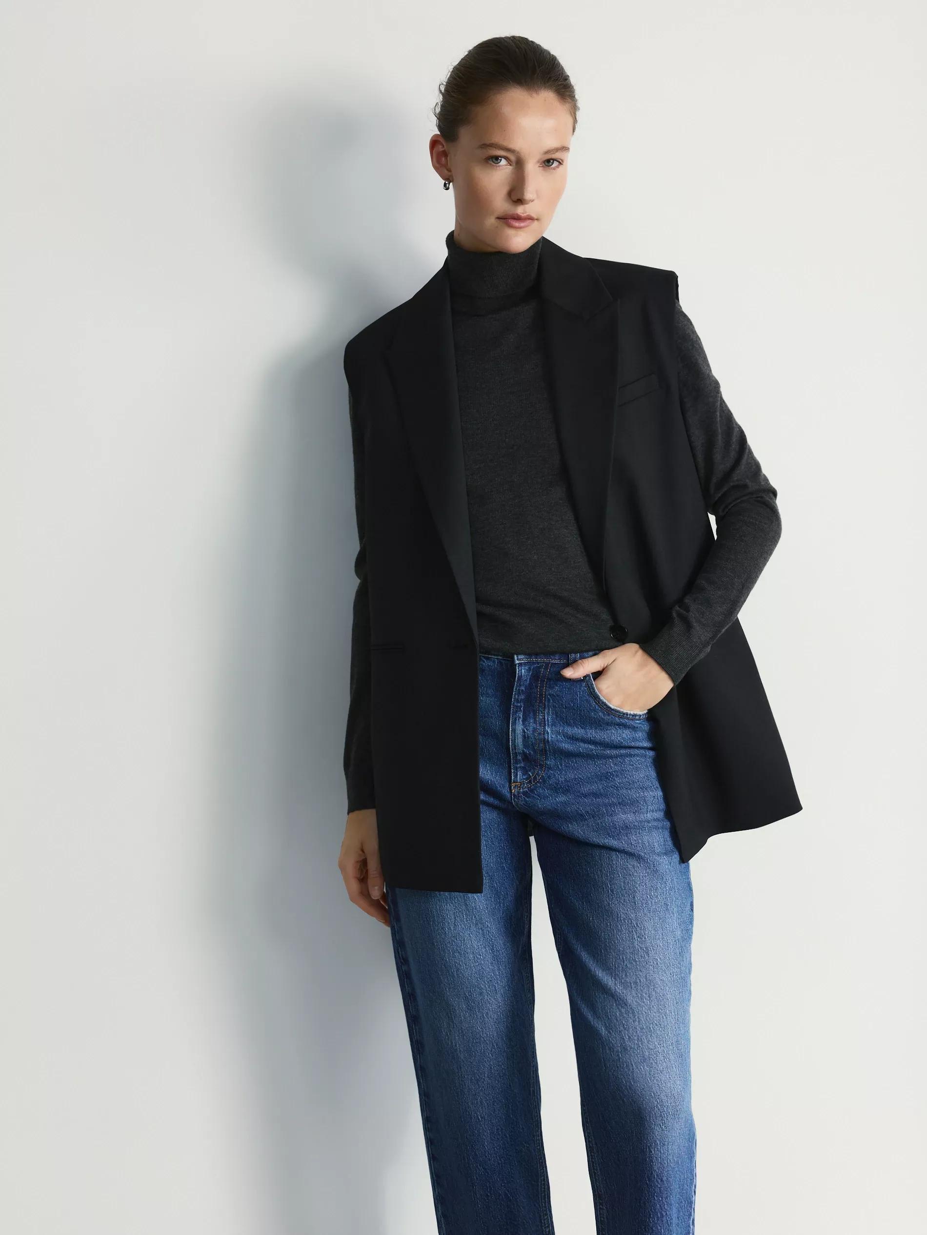 Black Viscose Blend Vest, Black, medium