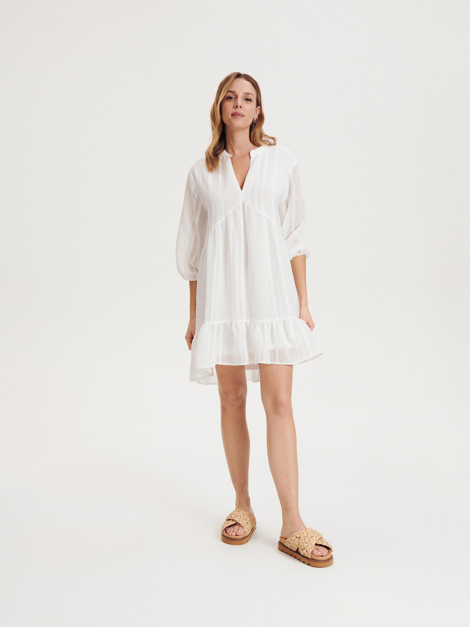 White Ruffled Dress, , large image number 0