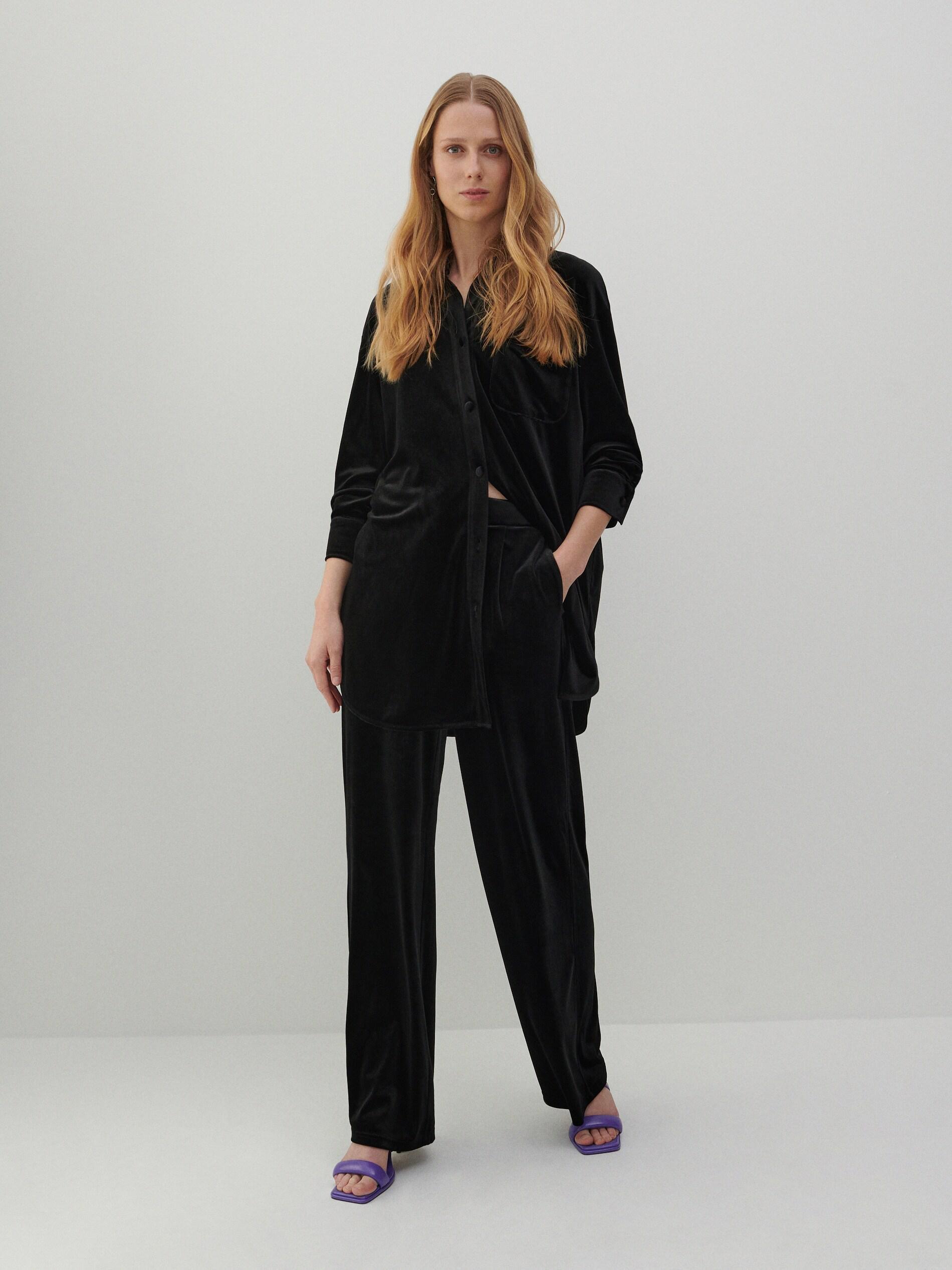 Black Velvet Trousers, Women, , large image number 0