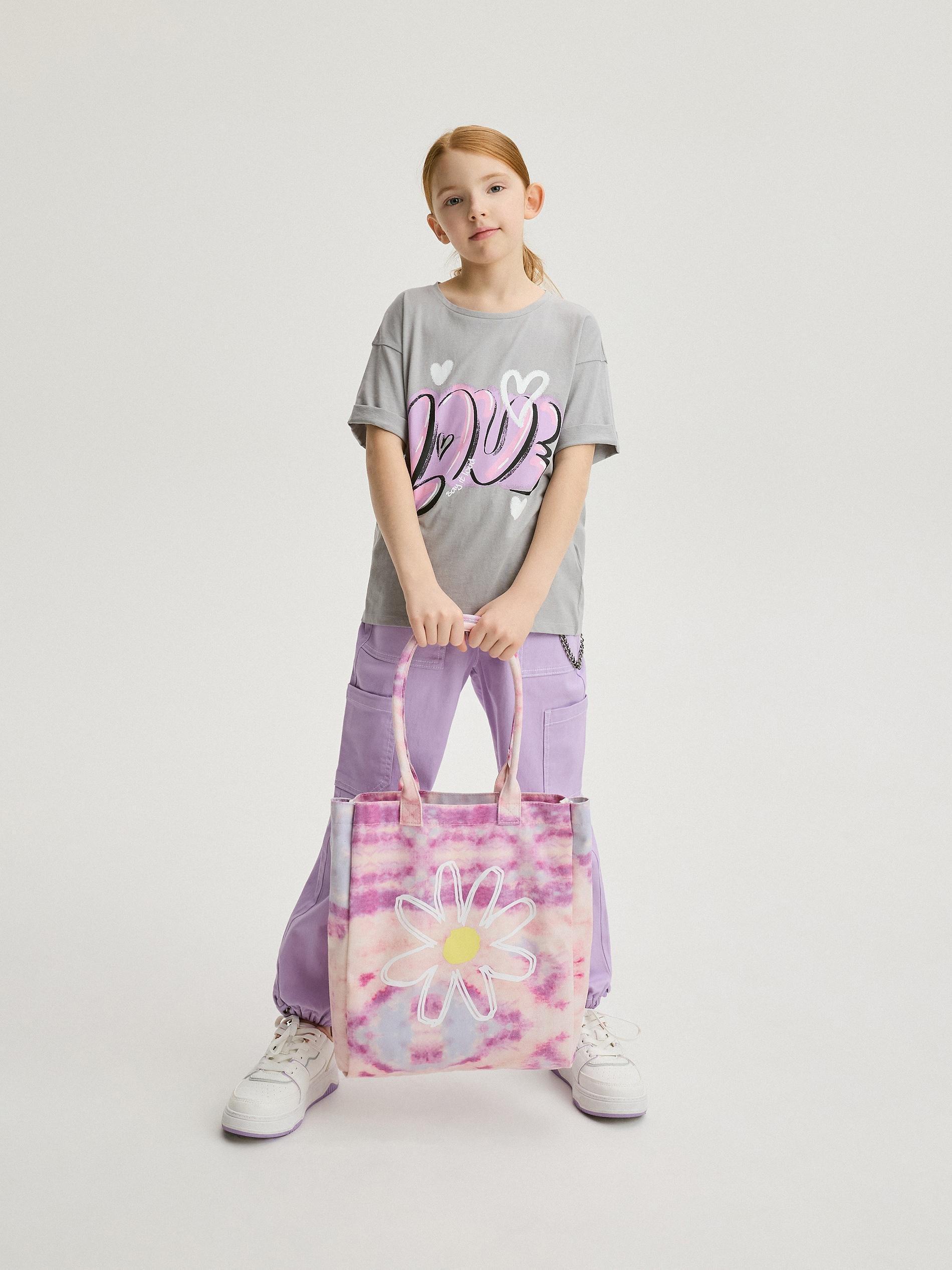 Pink Shopper In Batik Look, Kids Girls, Purple, large image number 3