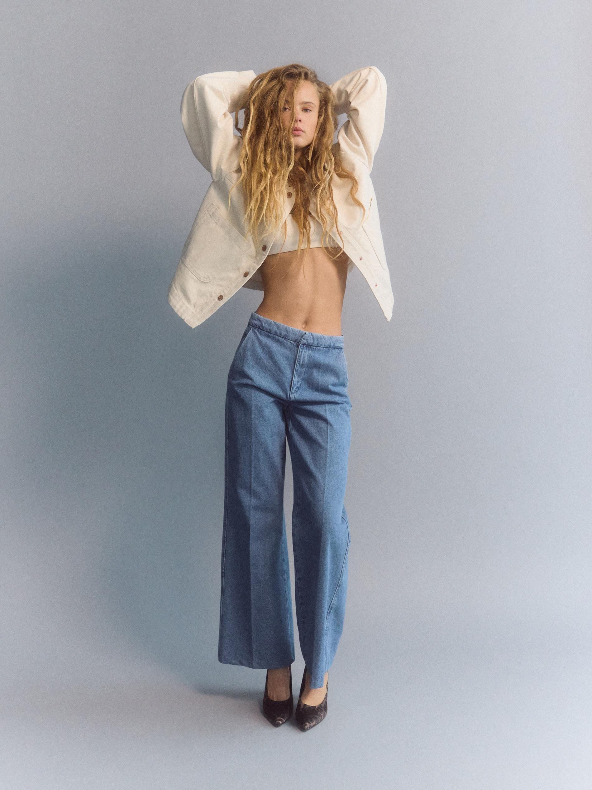 Beige Jeans Denim Jacket, Ivory, large image number 3