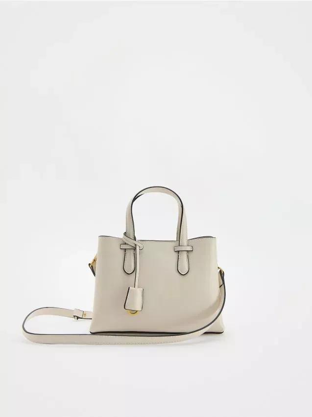White Leather Handbag, Ivory, large image number 0