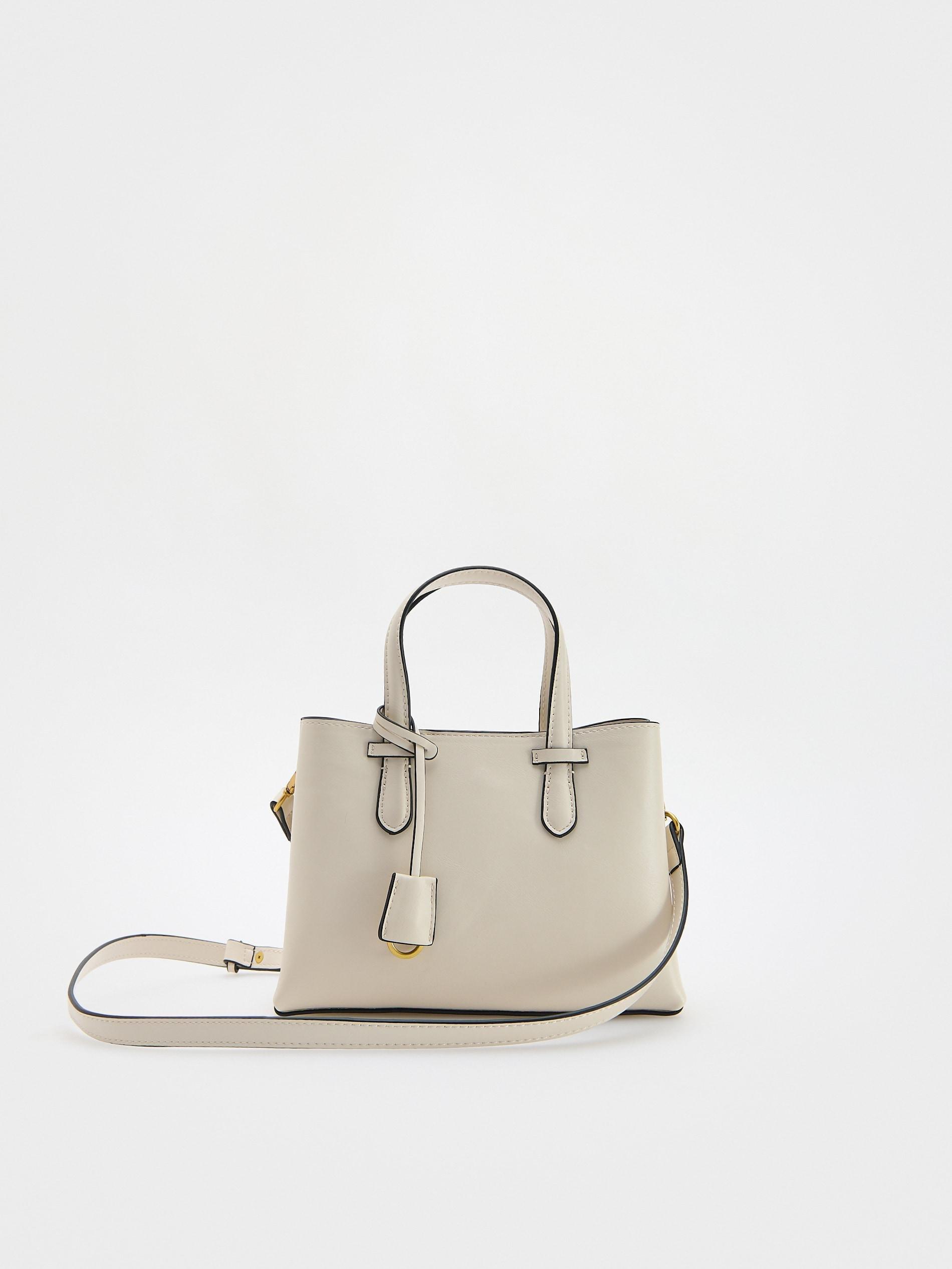 White Leather Handbag, Ivory, large image number 1