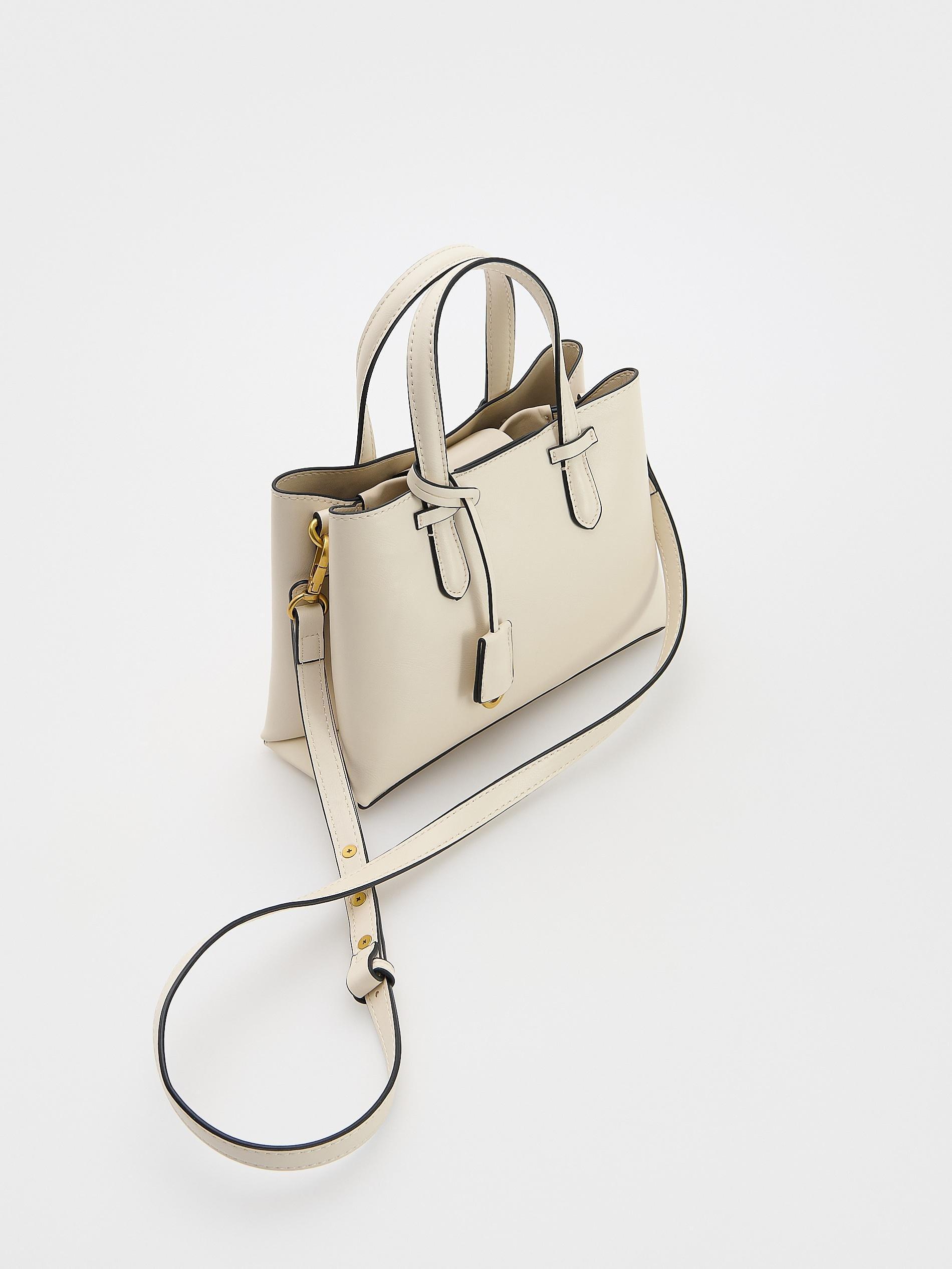 White Leather Handbag, Ivory, large image number 3