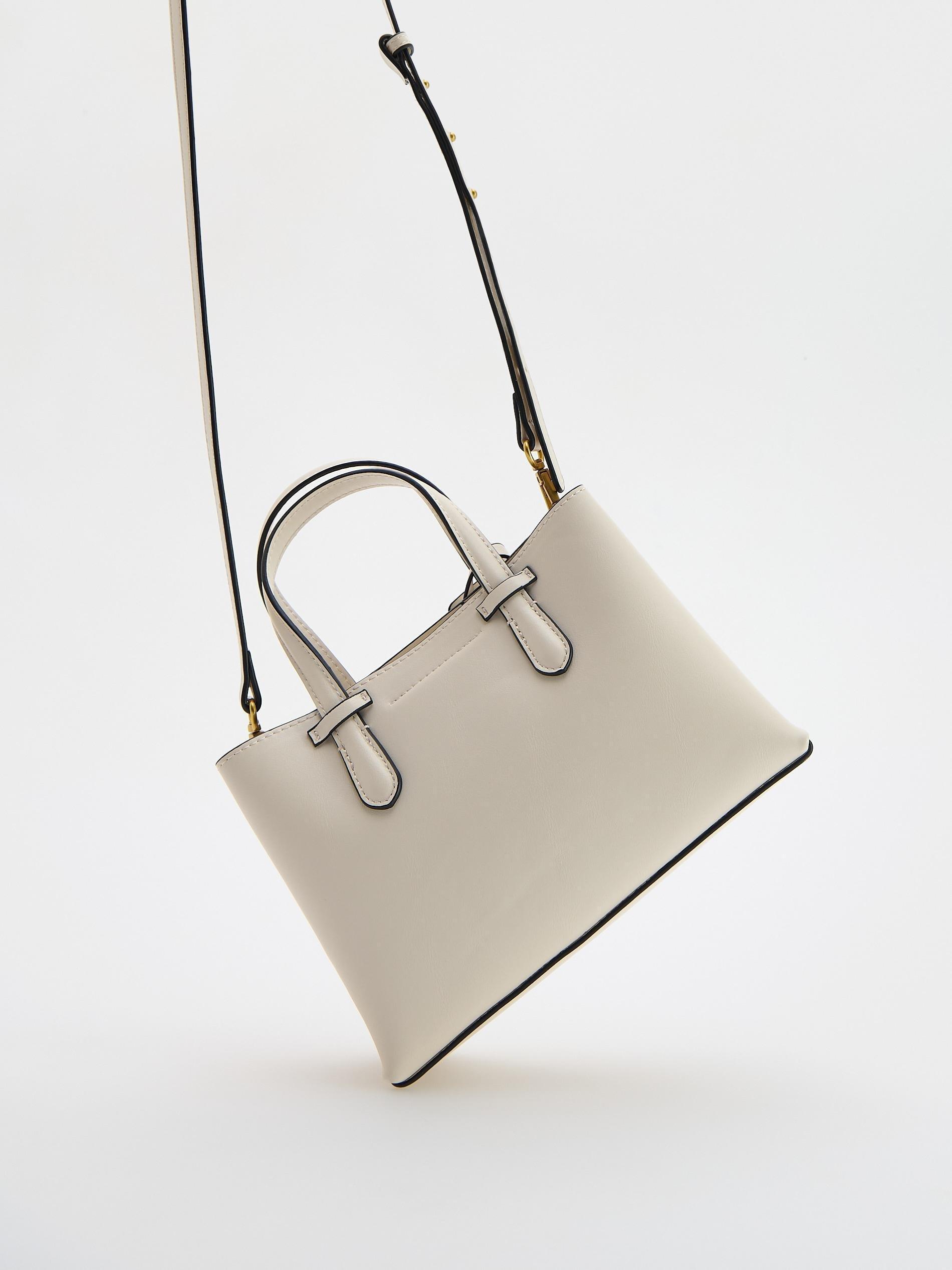 White Leather Handbag, Ivory, large image number 4