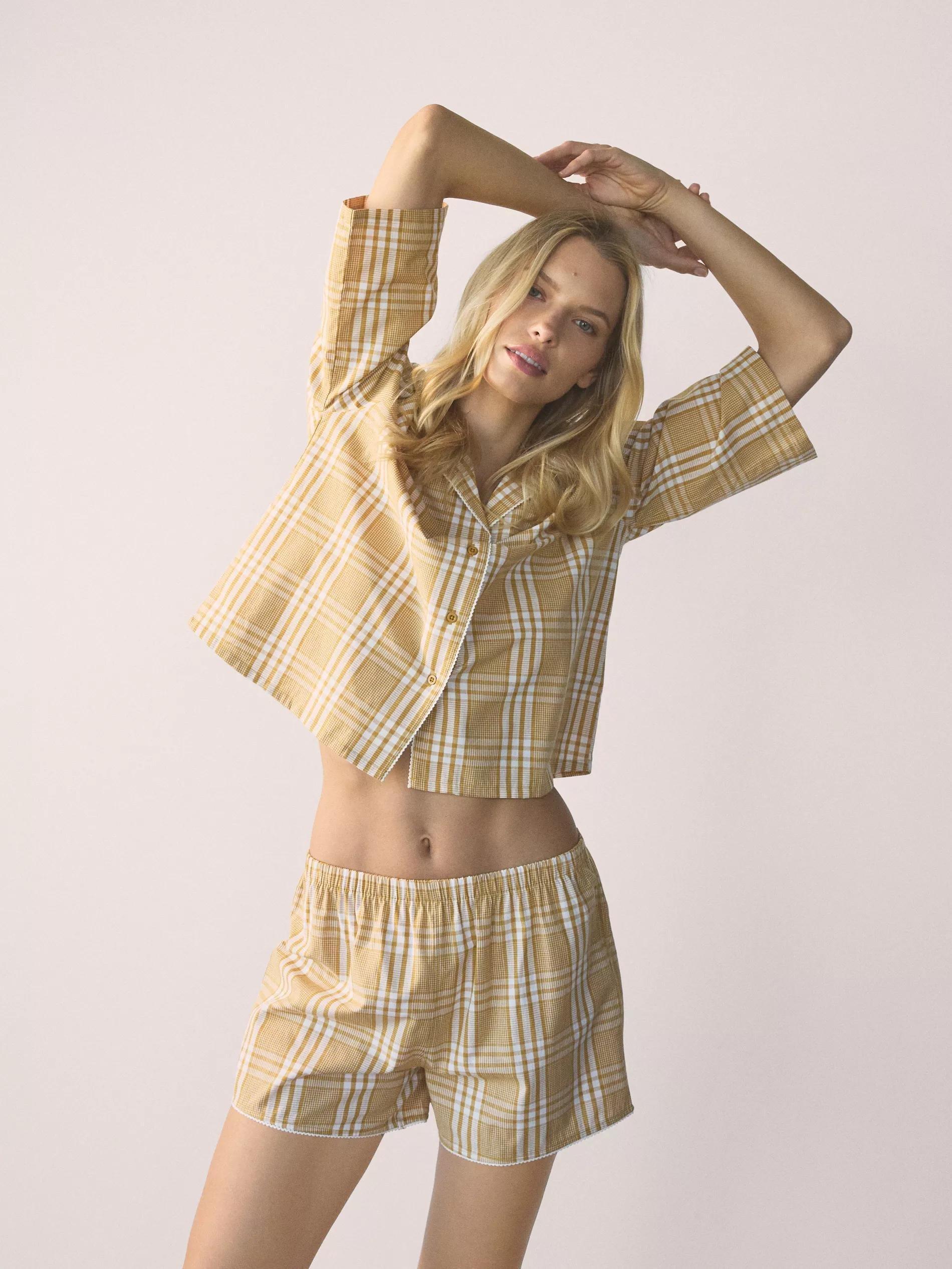 Yellow Check Pyjama Set, Yellow, large image number 0