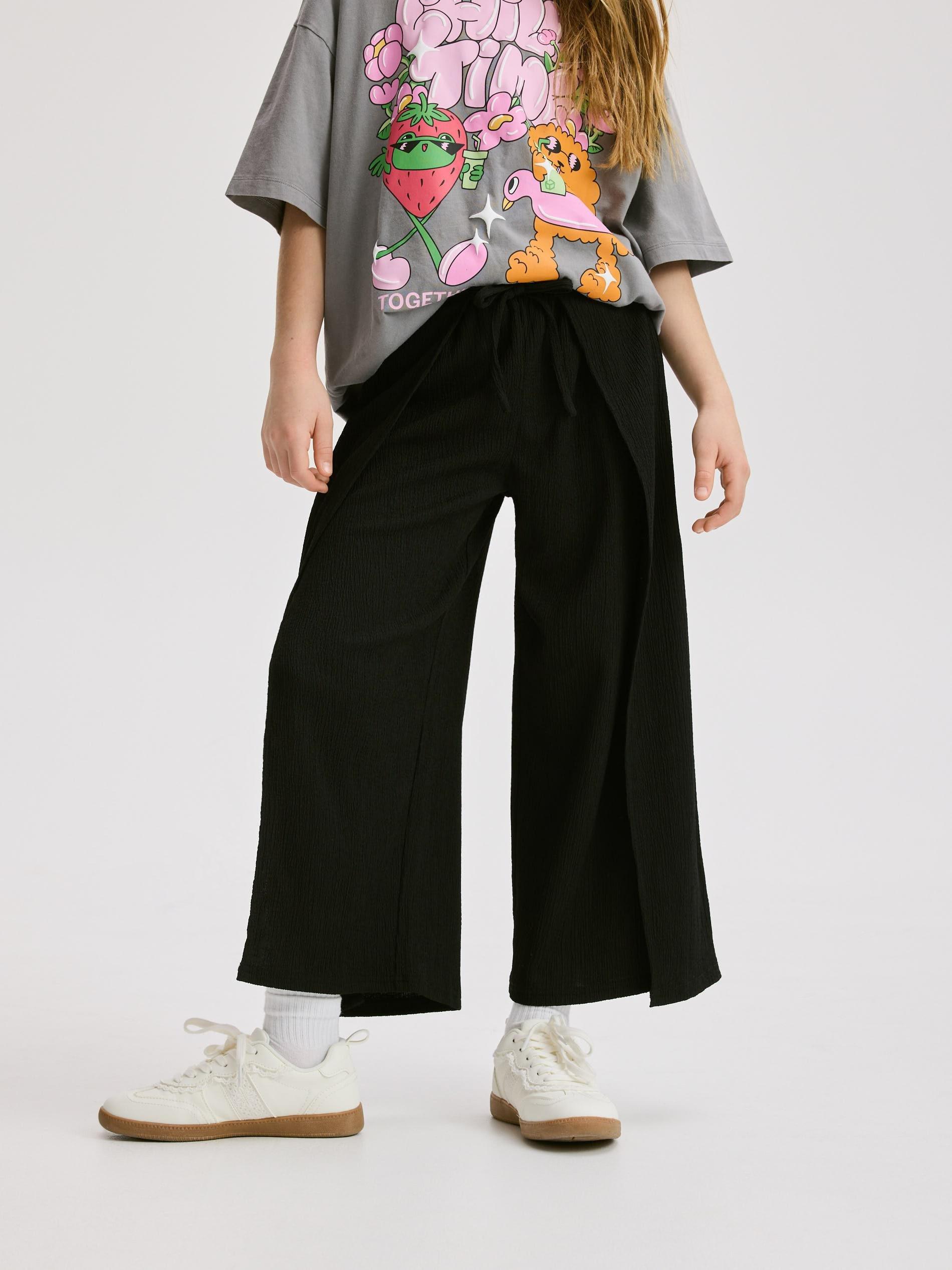 Black Pleated Culottes, Black, large image number 1