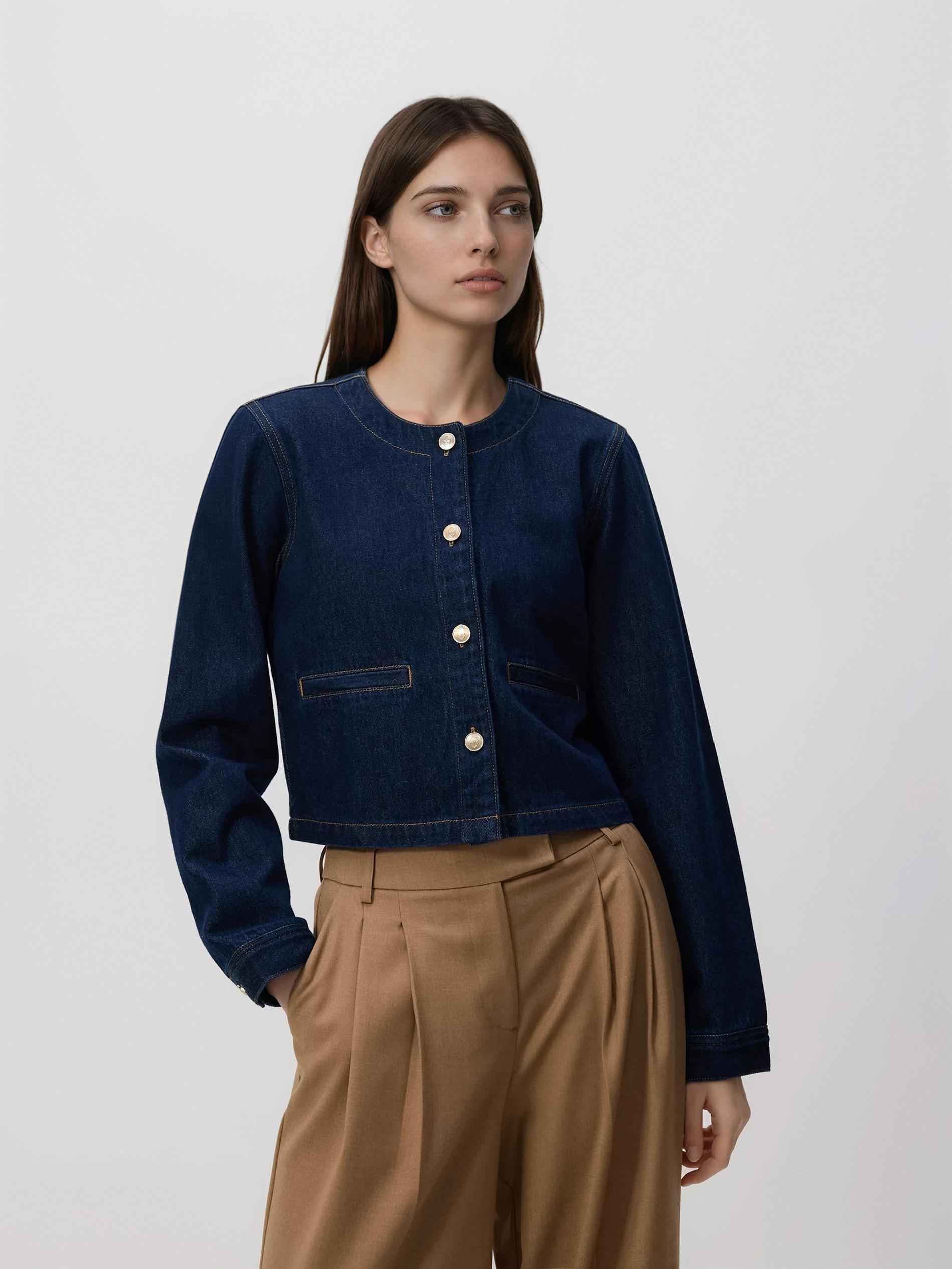 LADIES` JACKET DARK BLUE JEANS, Navy, large image number 0