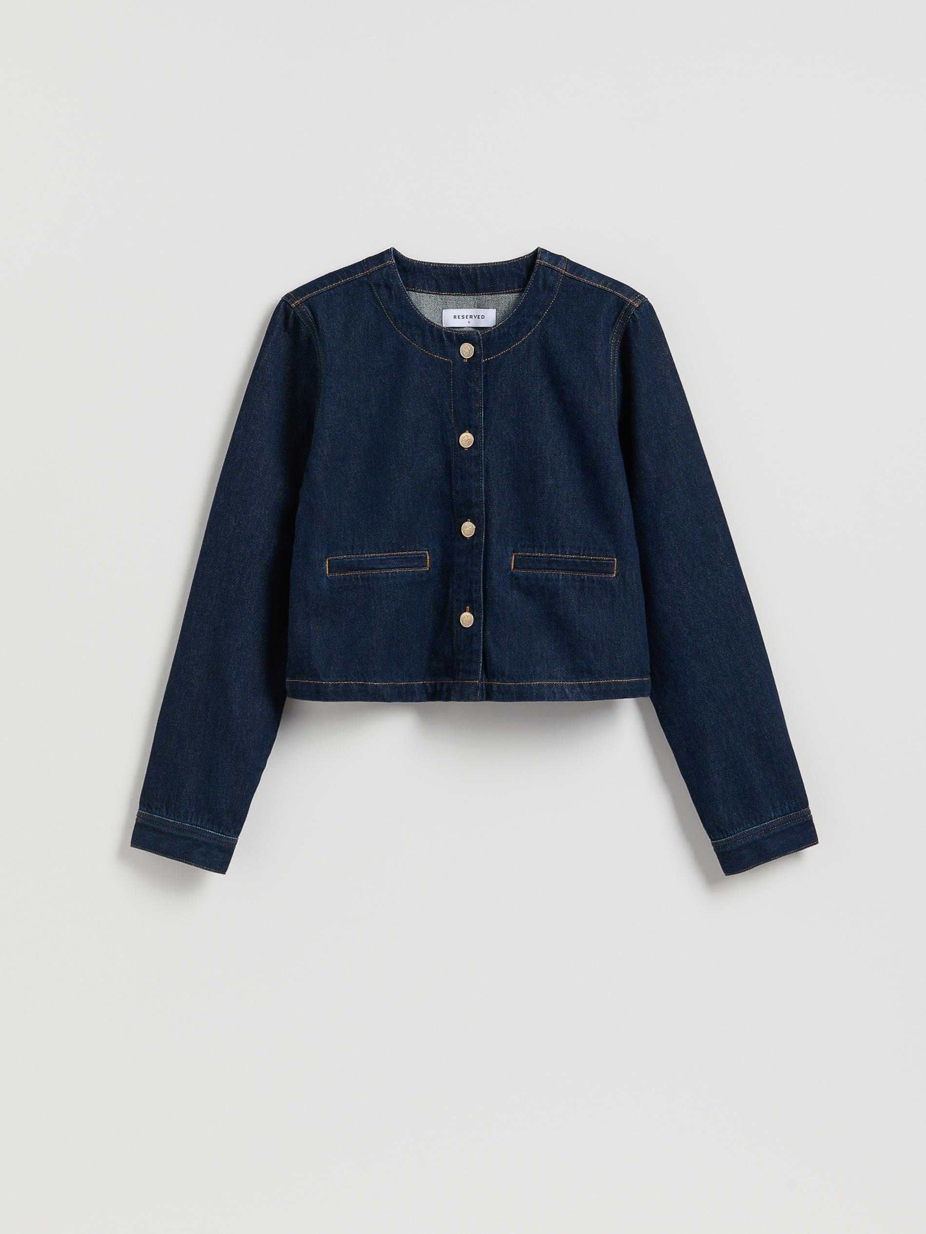 LADIES` JACKET DARK BLUE JEANS, Navy, medium