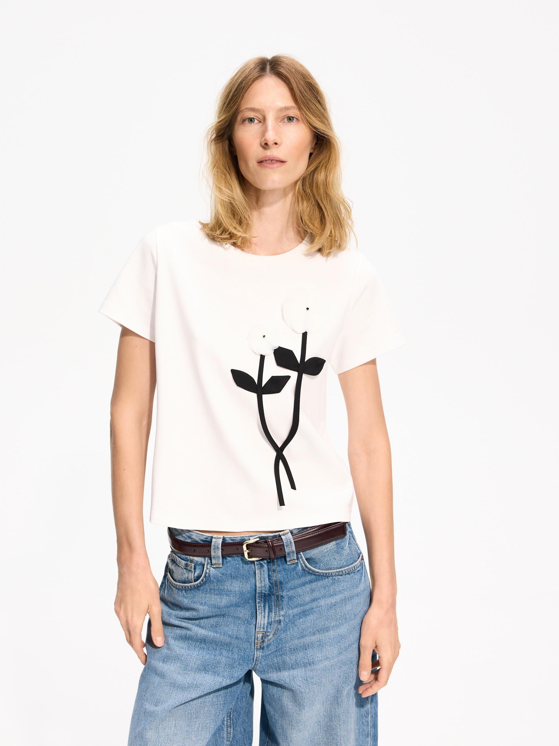 تيشيرت مع ديكوري تطبيق أبيض, White, medium