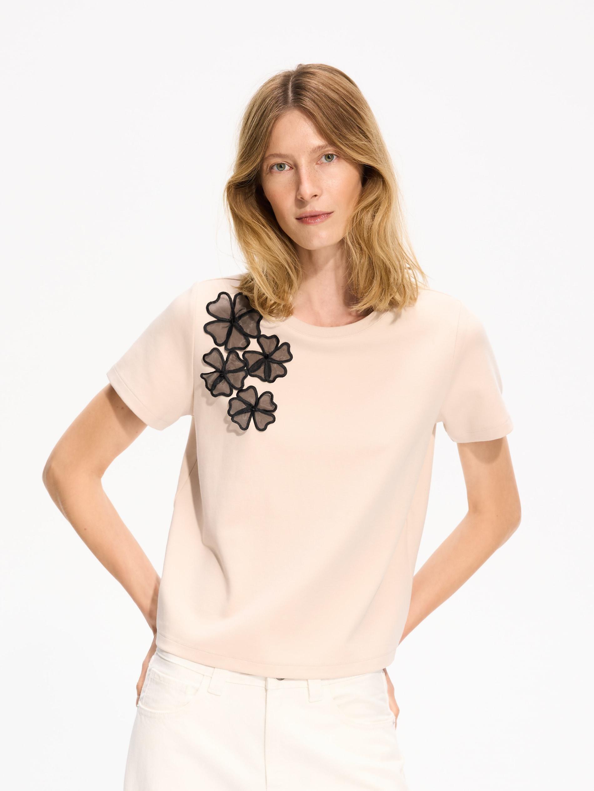 تيشيرت مع ديكوري تطبيق بيج, Beige, medium