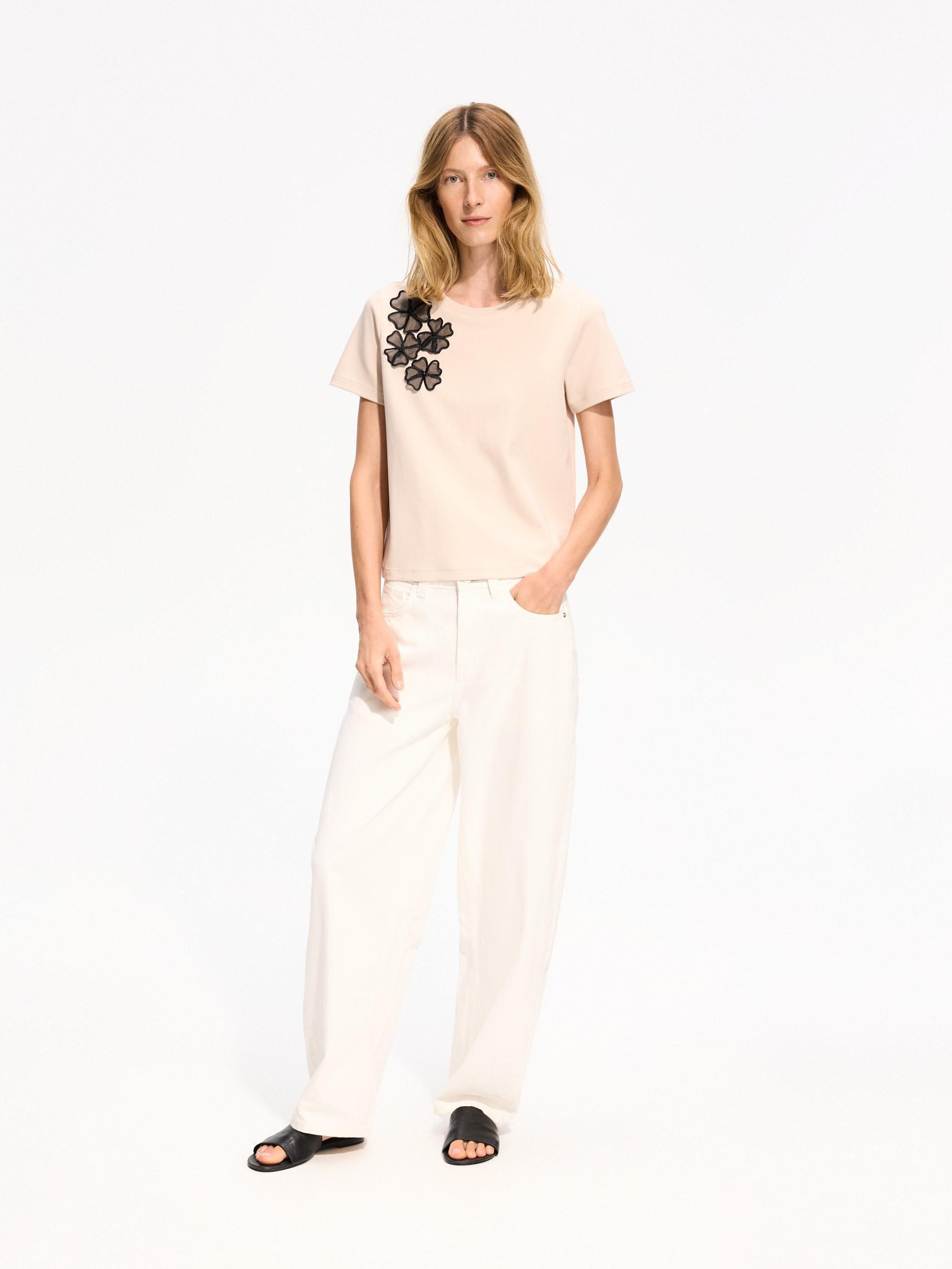 Beige T-Shirt With Decorative Applique, Beige, large image number 1