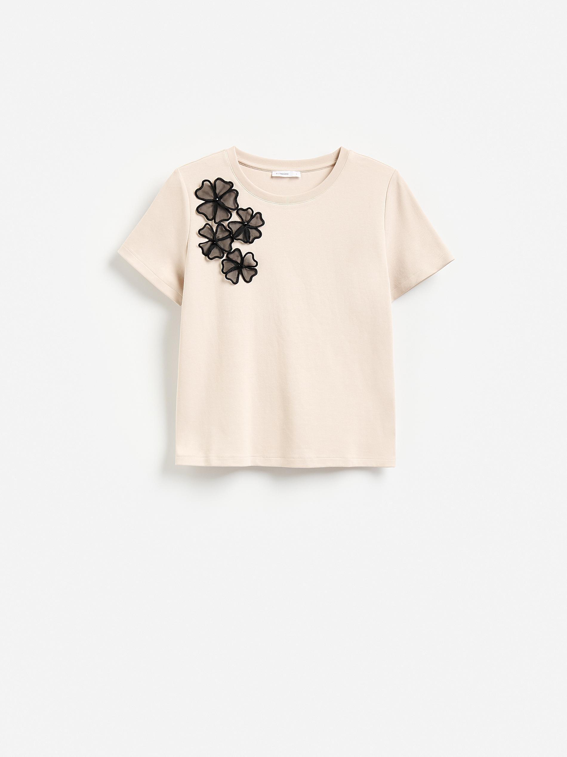 Beige T-Shirt With Decorative Applique, Beige, large image number 4