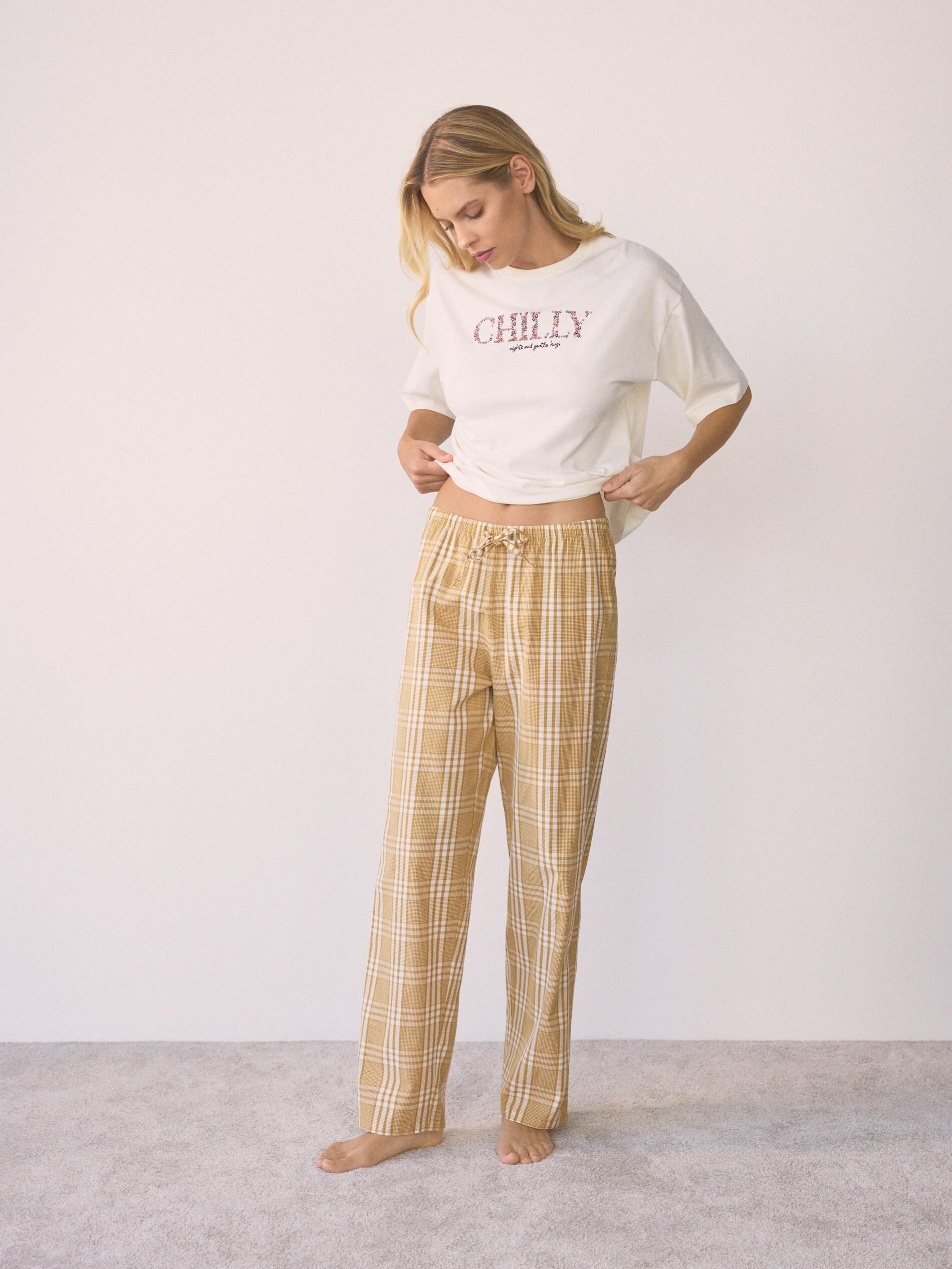 Yellow Printed Pyjama Set, Yellow, large image number 0