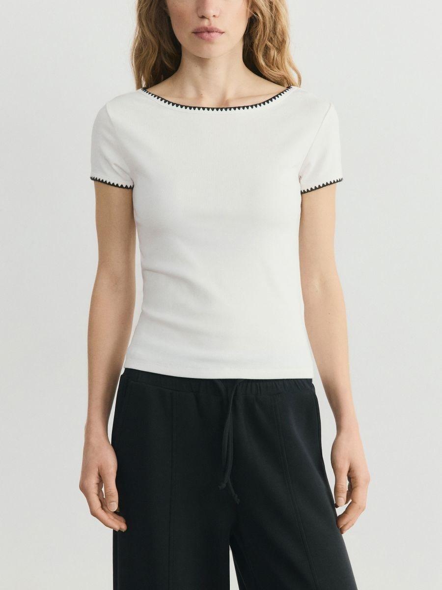 Cream Blouse With Contrasting Hem, Ivory, large image number 0