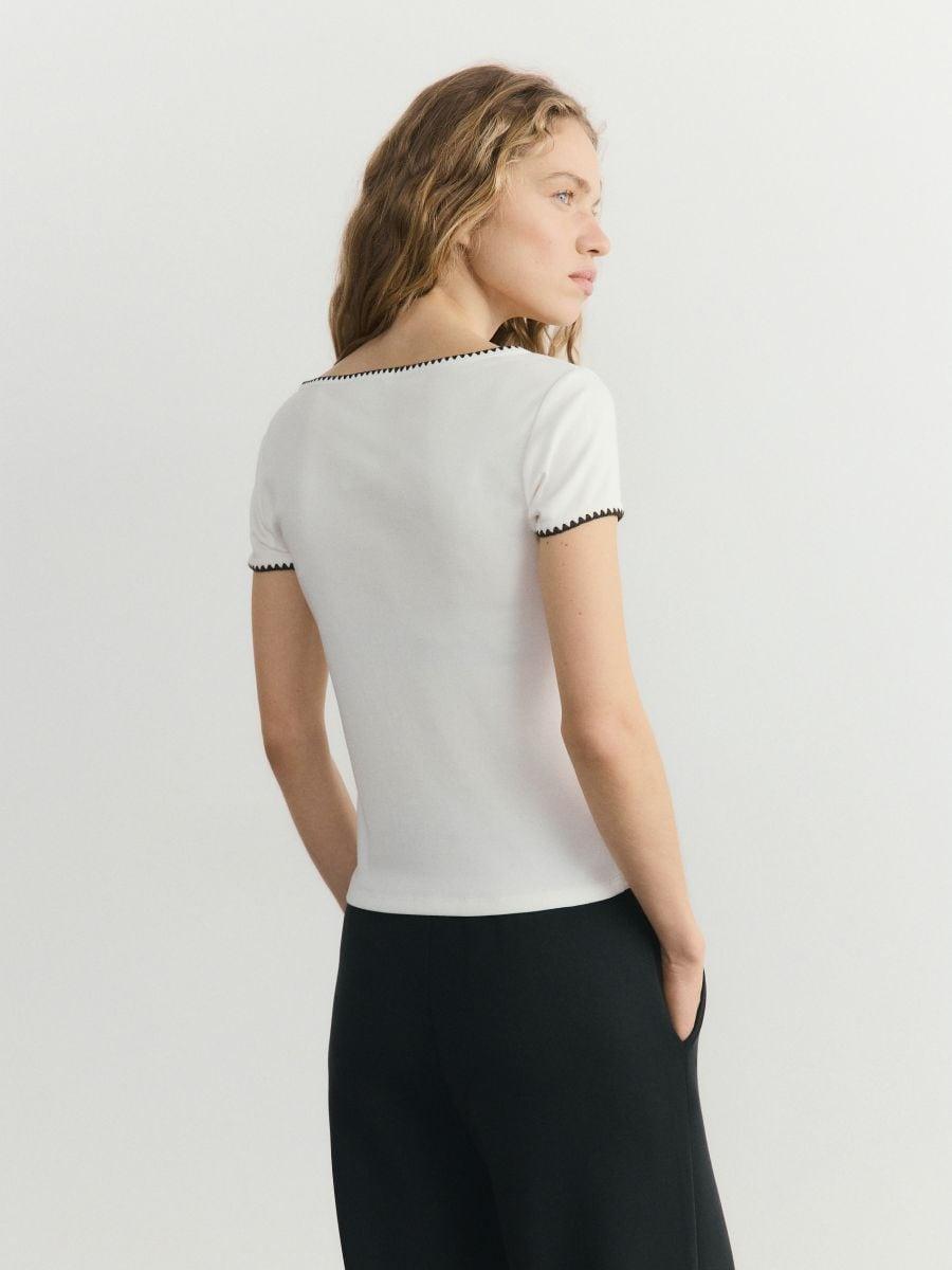 Cream Blouse With Contrasting Hem, Ivory, large image number 1