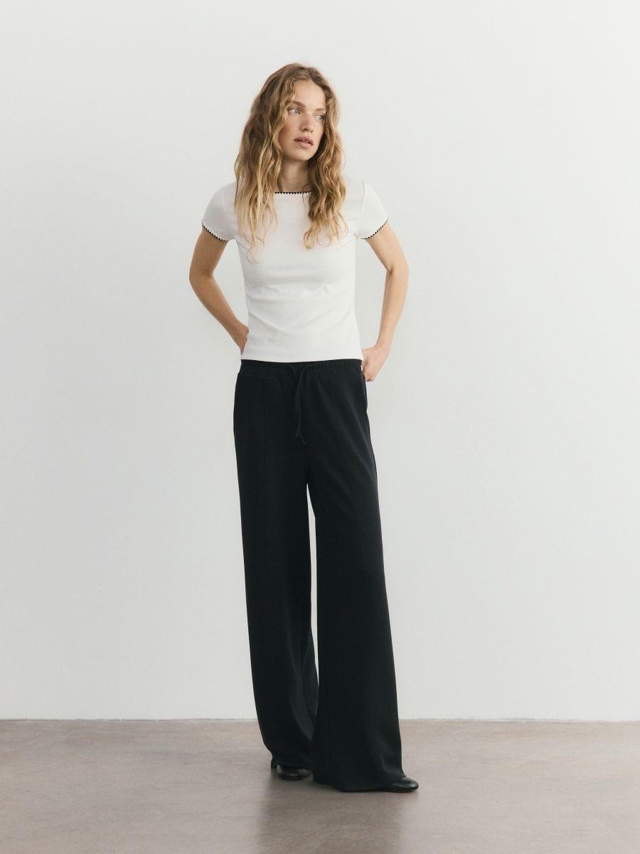 Cream Blouse With Contrasting Hem, Ivory, large image number 2