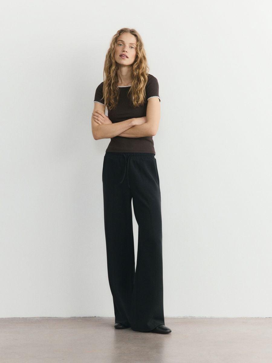 Brown Blouse With Contrasting Hem, Brown, large image number 2