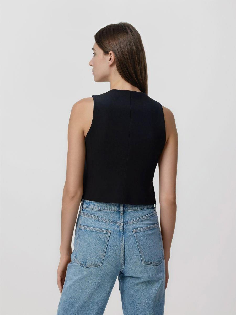 Black Viscose Rich Suit Vest, Black, medium