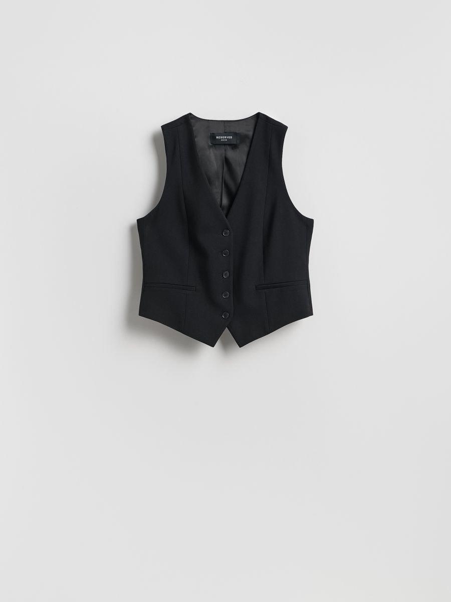 Black Viscose Rich Suit Vest, Black, medium