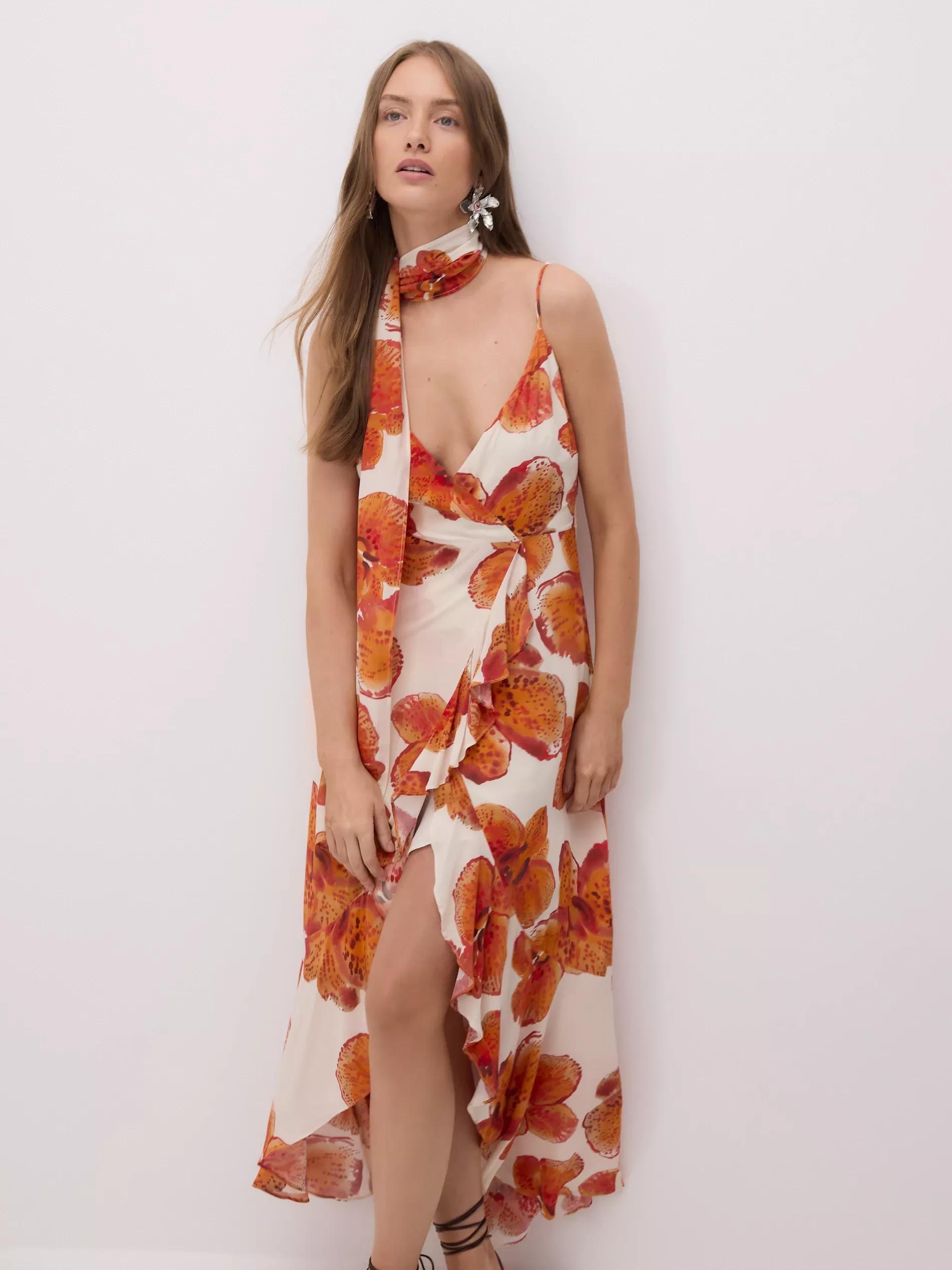 Multicolour Patterned Dress With Sash, Multicolor, large image number 0