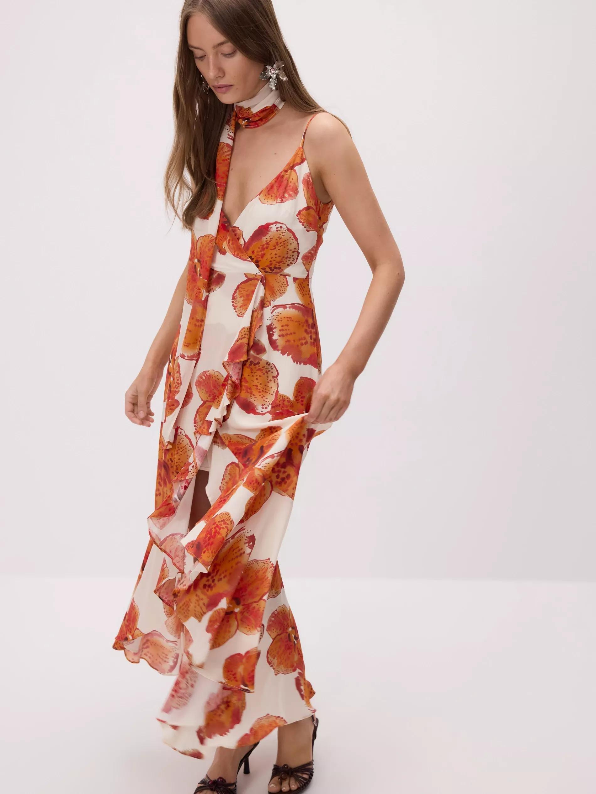 Multicolour Patterned Dress With Sash, Multicolor, large image number 2