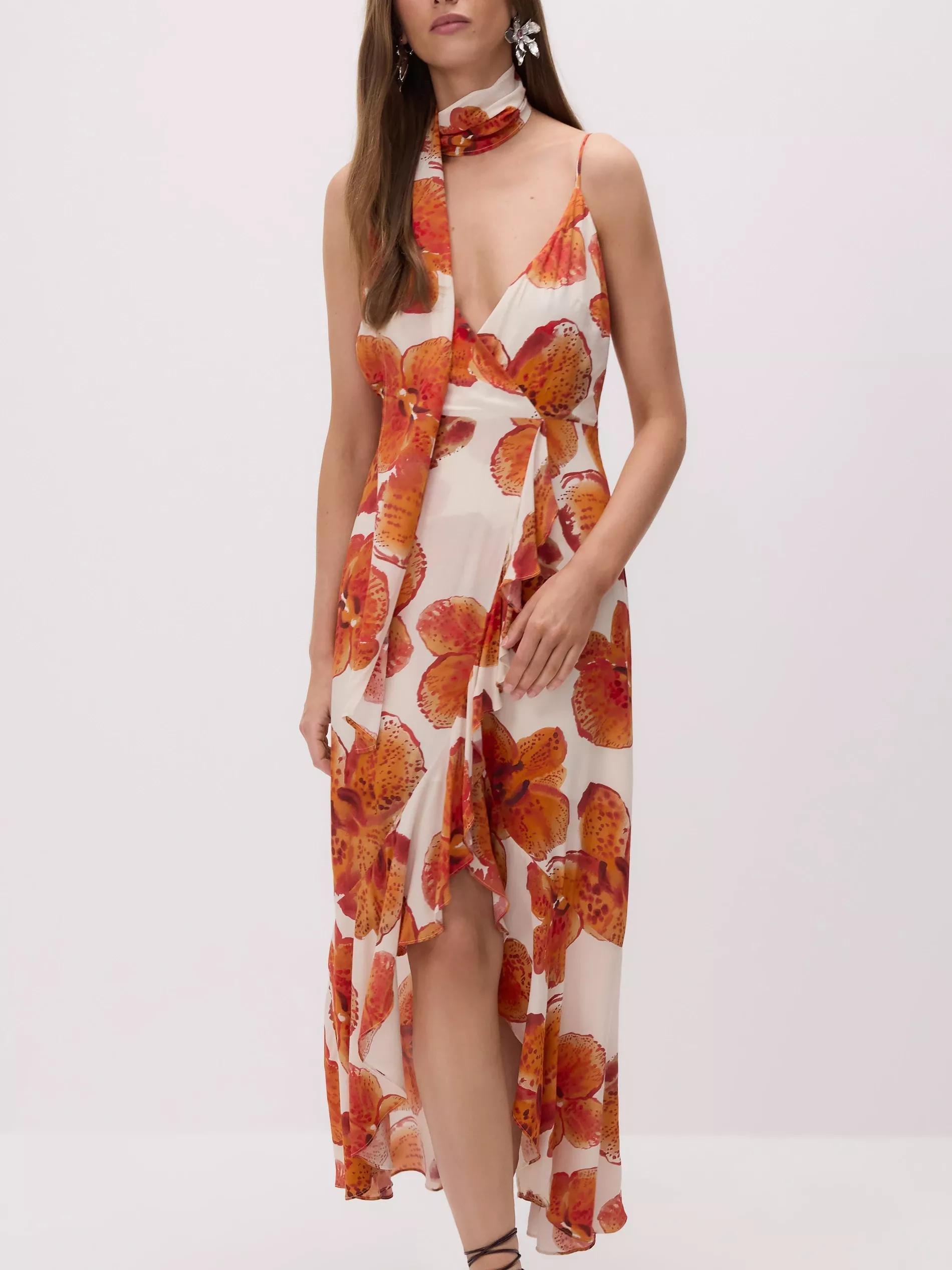 Multicolour Patterned Dress With Sash, Multicolor, large image number 3