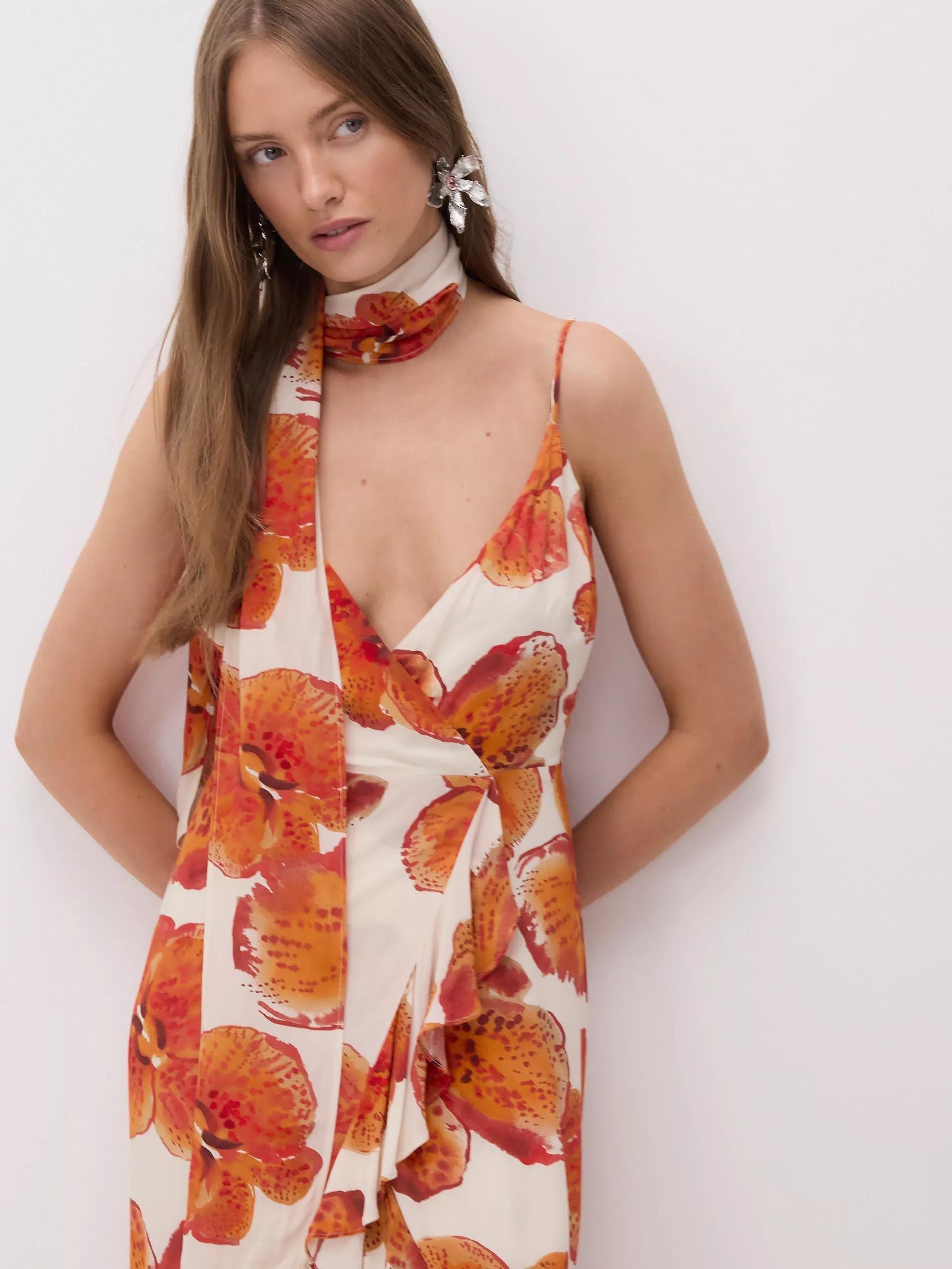Multicolour Patterned Dress With Sash, Multicolor, large image number 4