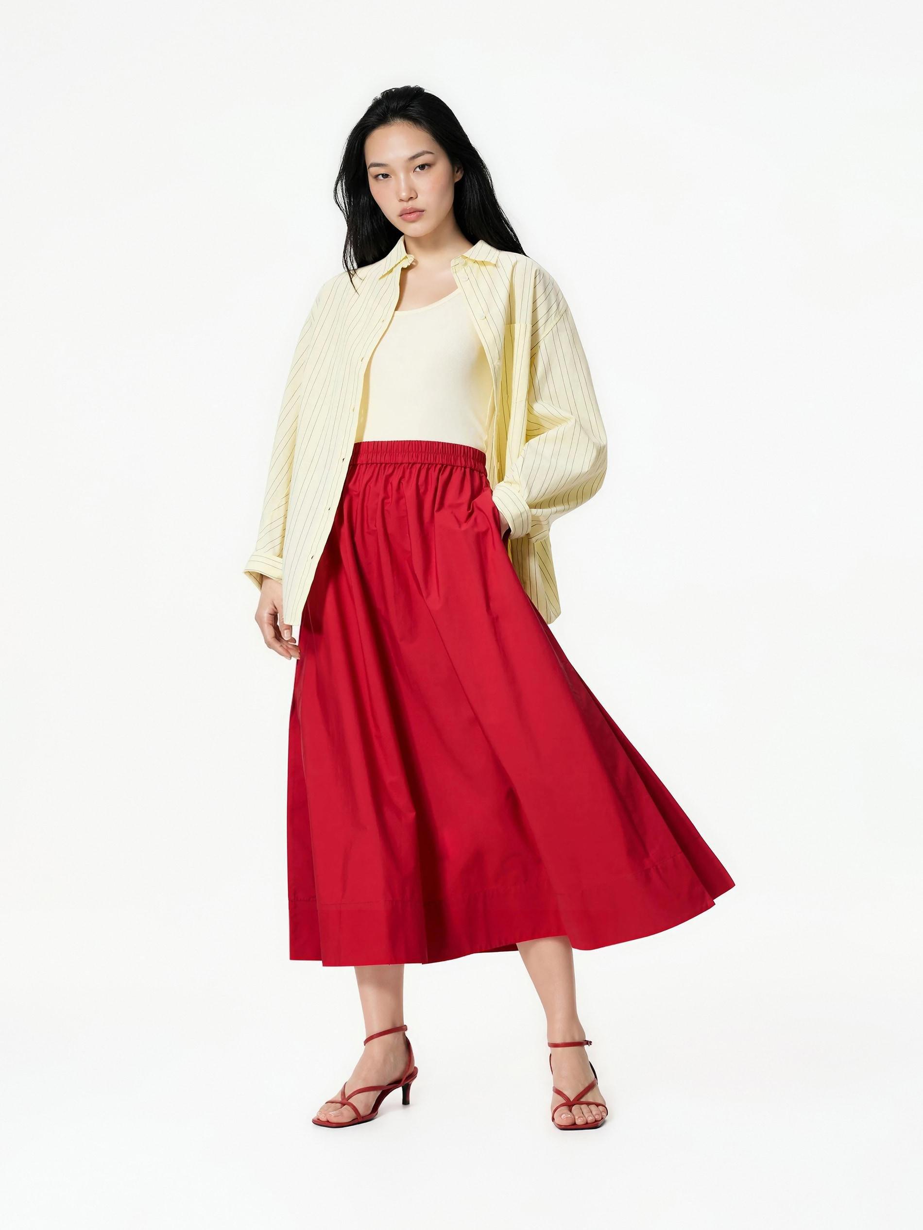 Red Cotton Midi Skirt, Red, large image number 1