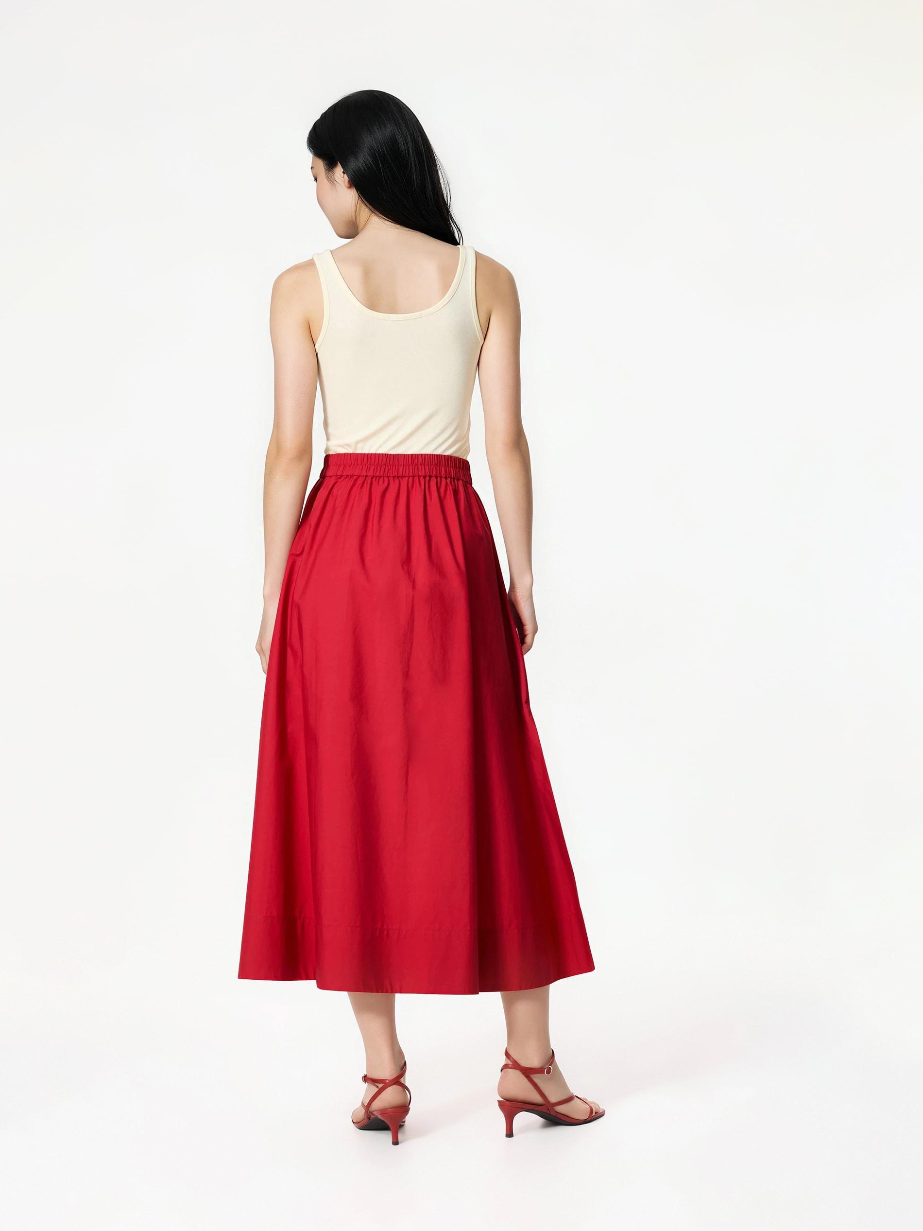 Red Cotton Midi Skirt, Red, large image number 2