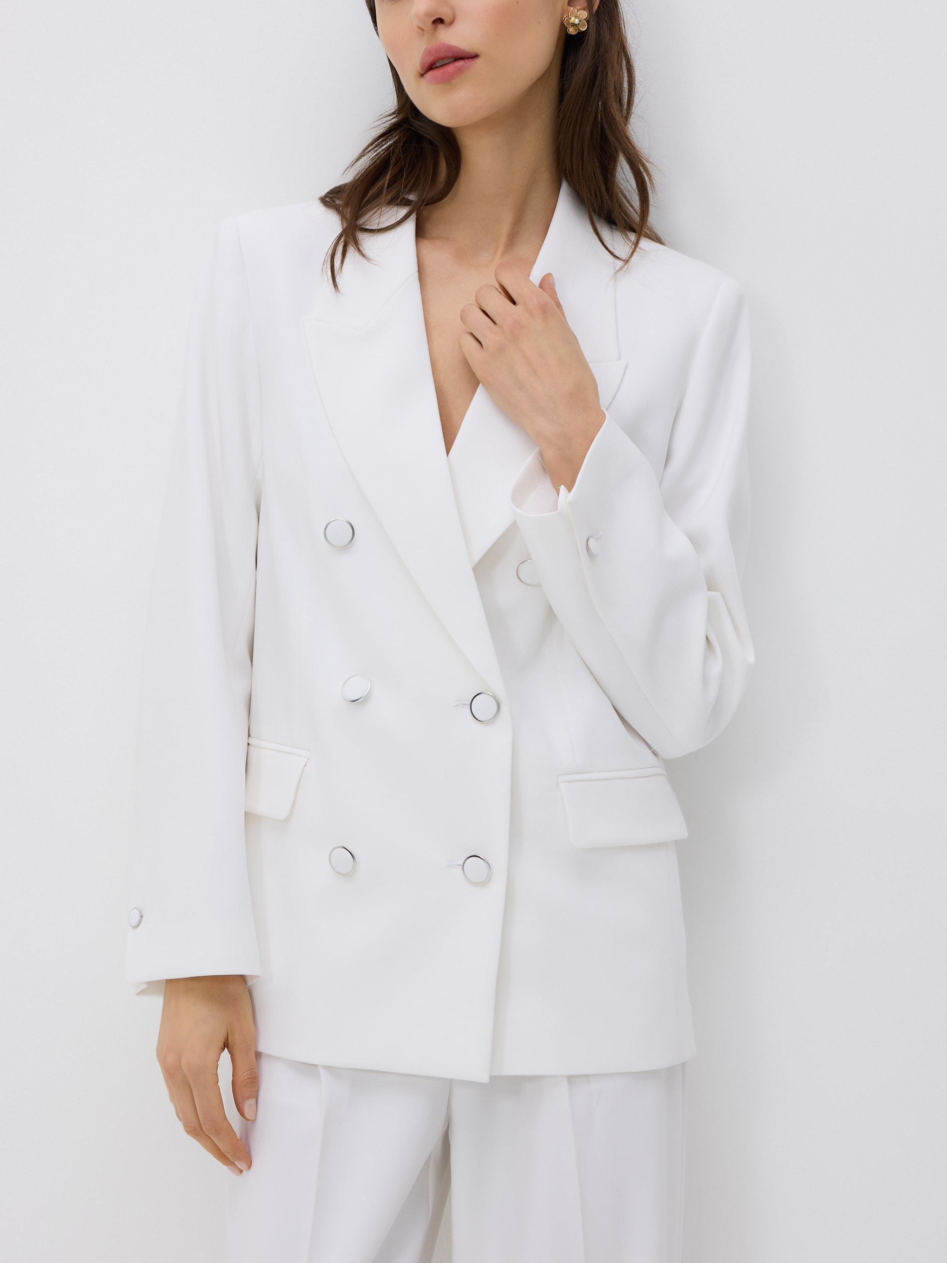 Cream Double-Breasted Jacket, Ivory, large image number 3
