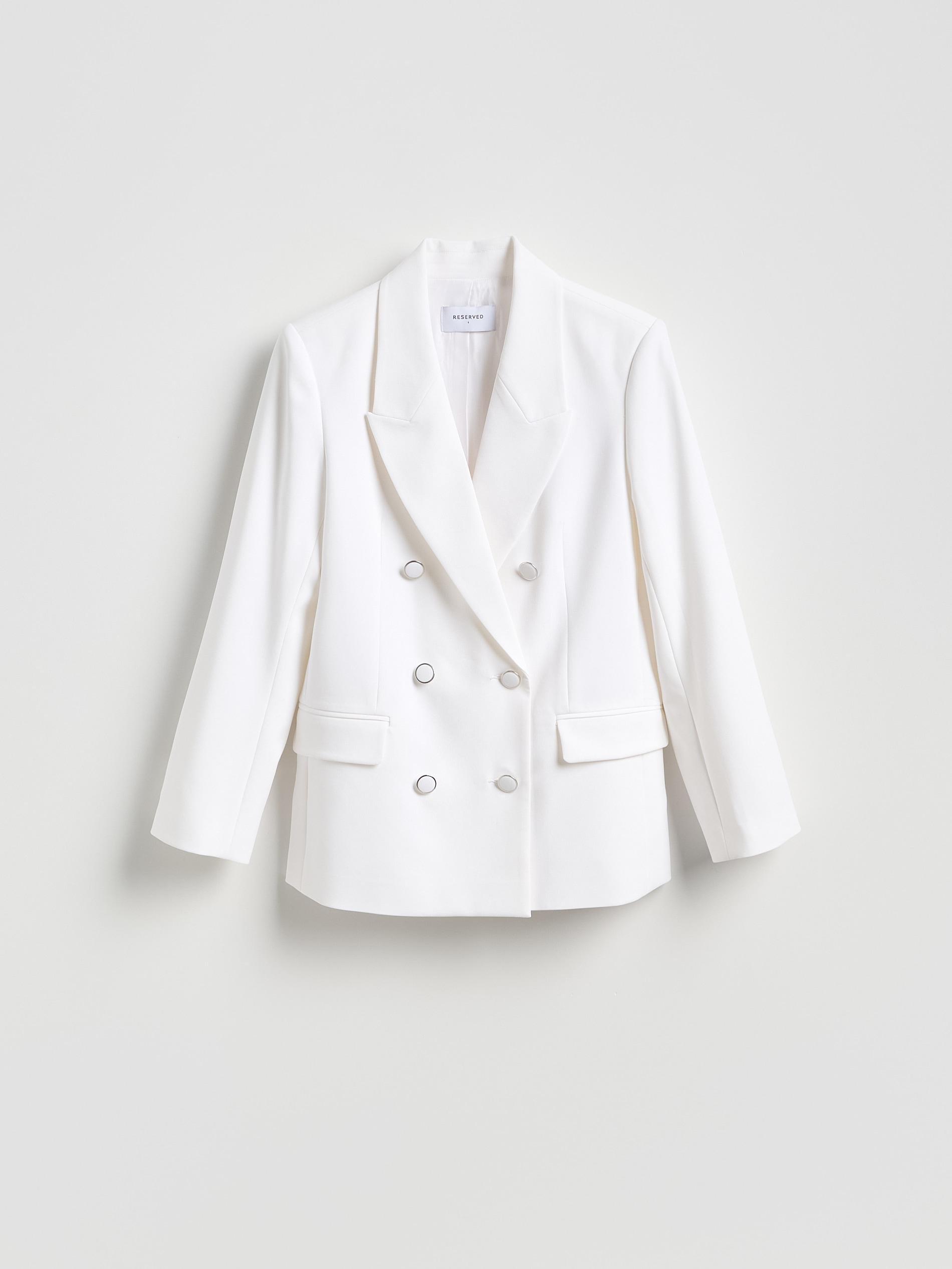 Cream Double-Breasted Jacket, Ivory, large image number 4