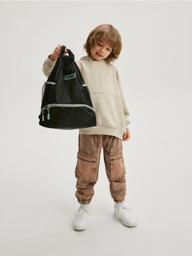 Black Zipper Backpack, Kids Unisex, Black, large image number 0