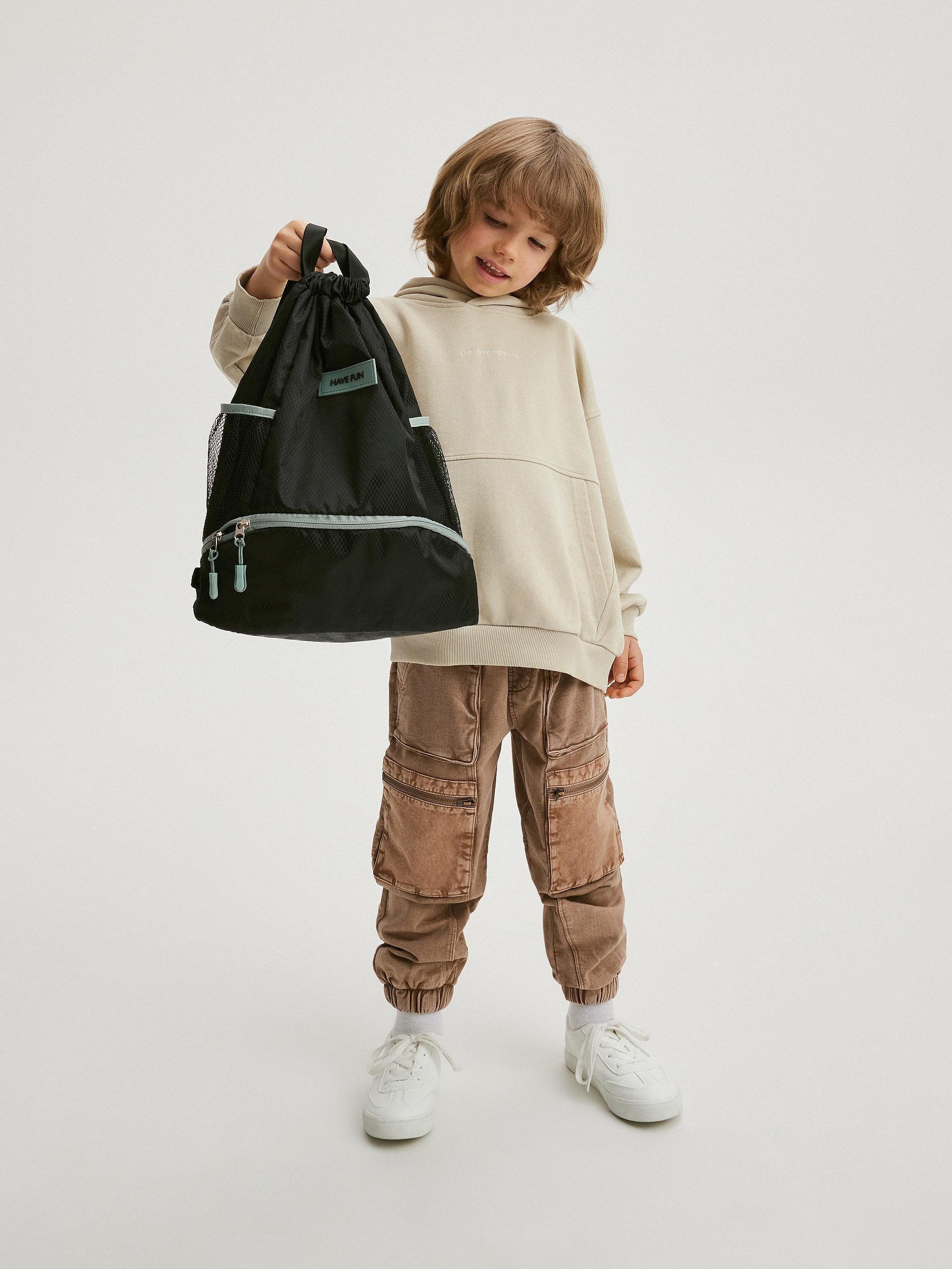Black Zipper Backpack, Kids Unisex, Black, large image number 1