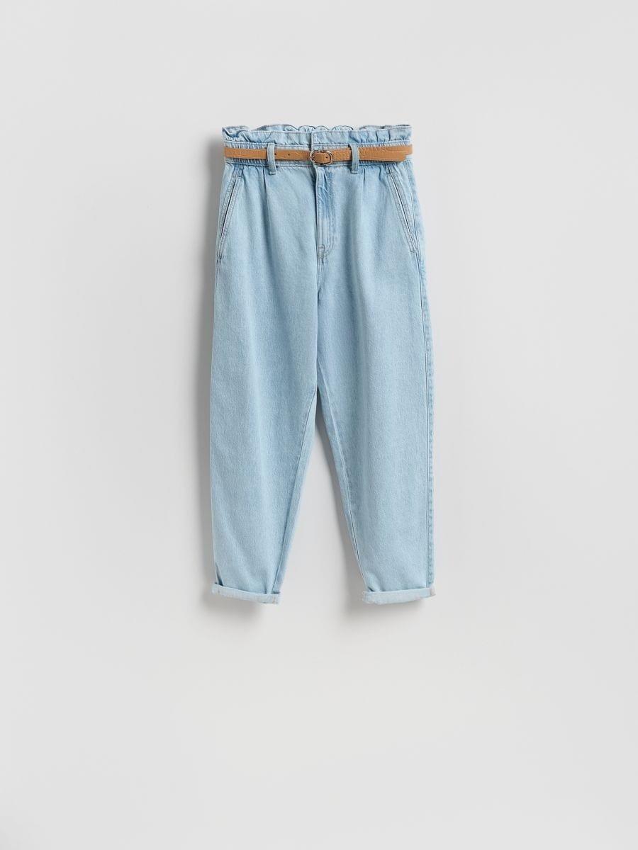 Blue Paperbag Jeans With Belt, Blue, large image number 0