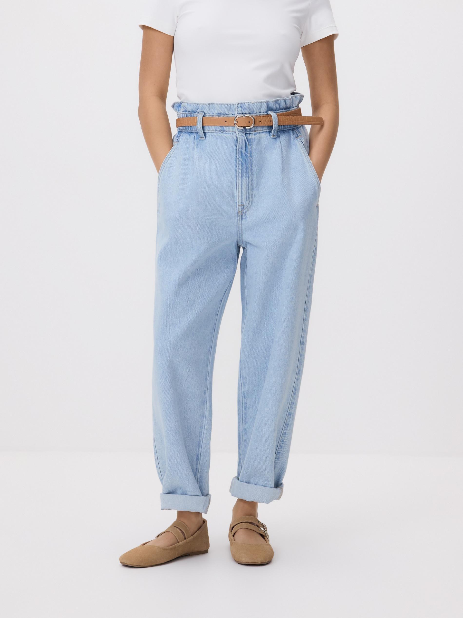 Blue Paperbag Jeans With Belt, Blue, medium