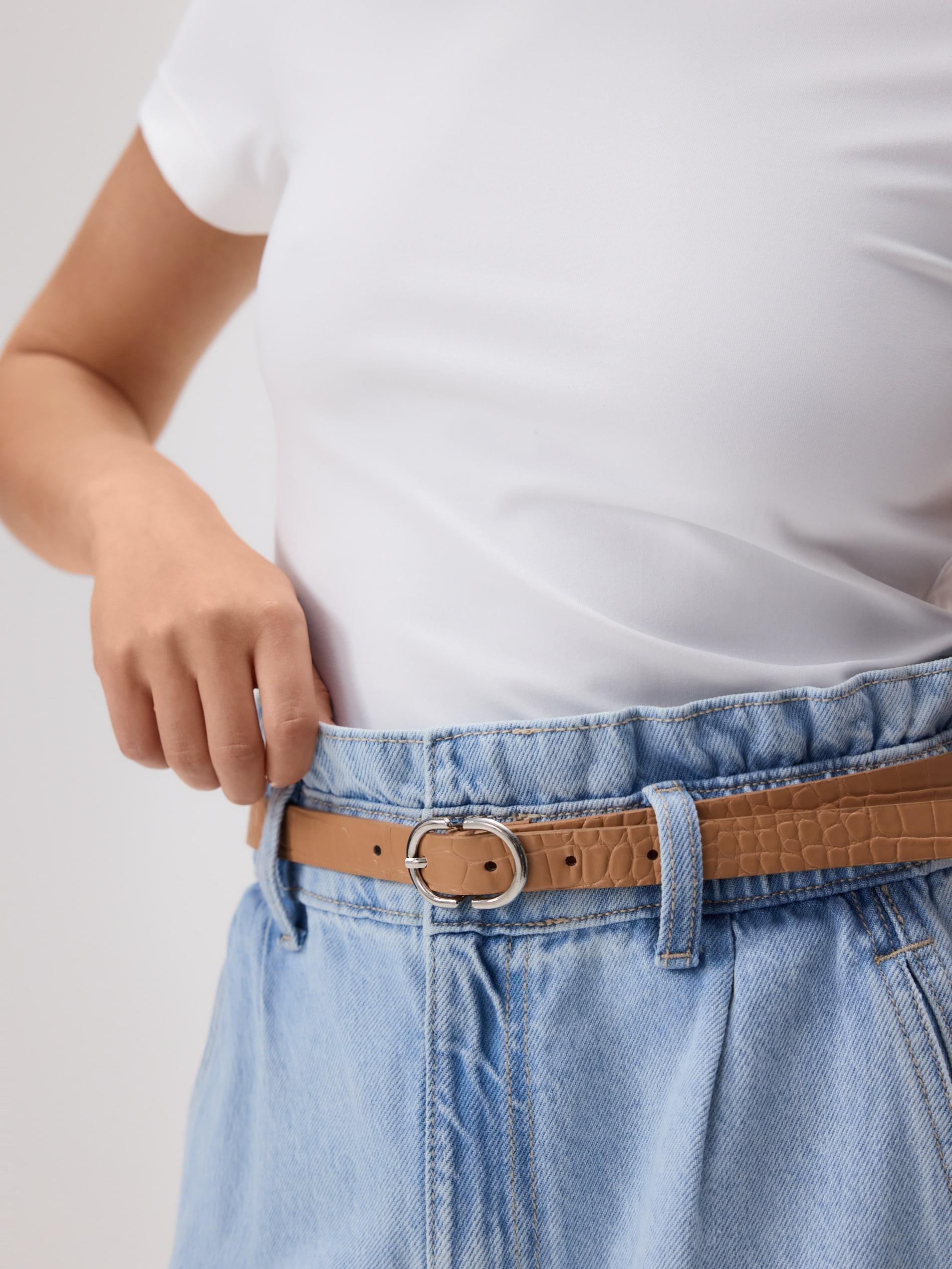 Blue Paperbag Jeans With Belt, Blue, large image number 4