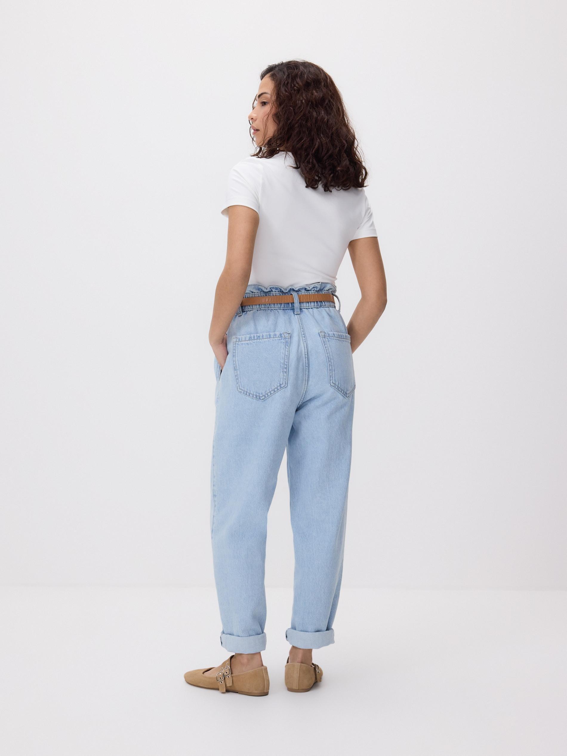 Blue Paperbag Jeans With Belt, Blue, large image number 5