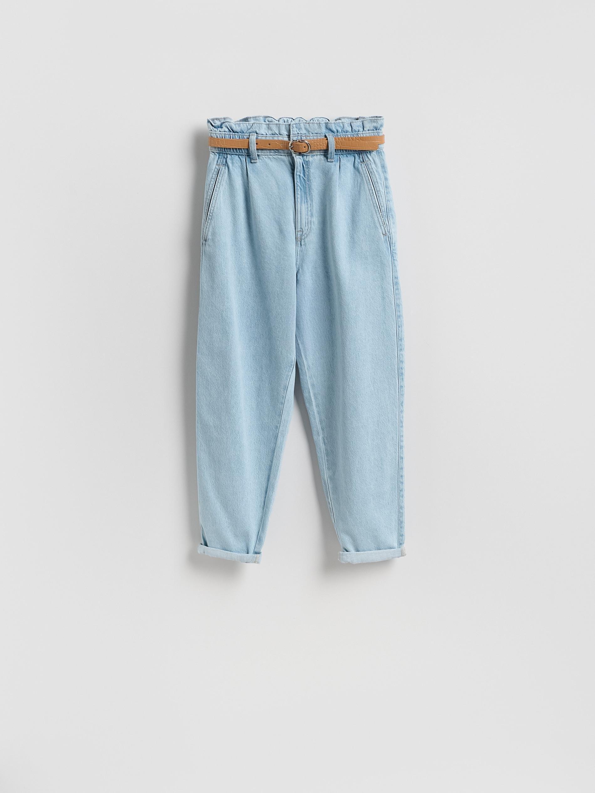 Blue Paperbag Jeans With Belt, Blue, large image number 6