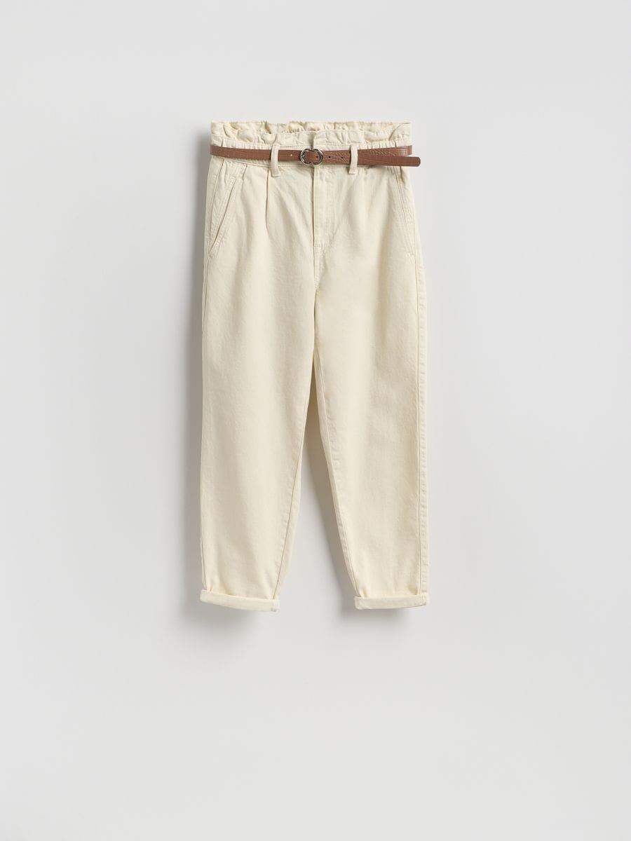 جينز بخصر مكشكش مع حزام بيج, Beige, medium